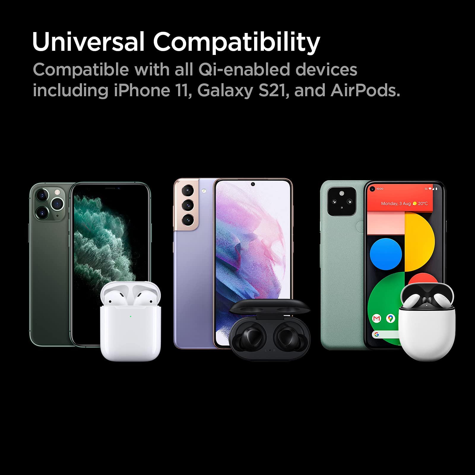 Spigen Wireless Charger, Fast 15W Wireless Charging Pad for Qi Enabled Galaxy S24 Ultra Plus Z Fold Flip 5 4 3 S23 S22 FE Note 20 Pixel 8 Pro Fold 7 6 iPhone 15 14 13 12 SE Max [No Adapter Included]