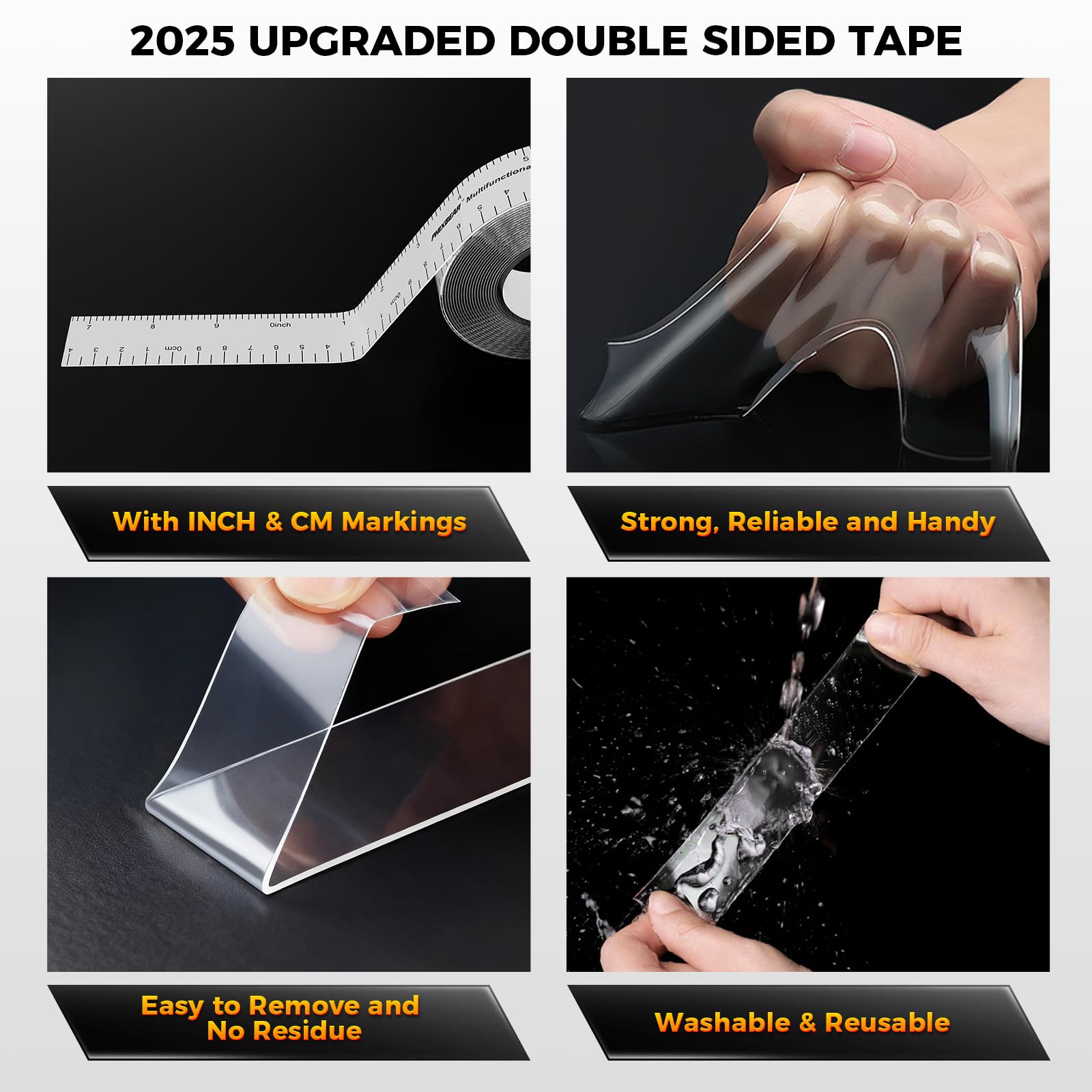 PHIXBEAR Double Sided Tape Heavy Duty with INCH & CM Markings, 1.18''×13.5ft Double Sided Mounting Tape, Removable Traceless NanoTape for Indoor & Outdoor, Automotive Trim