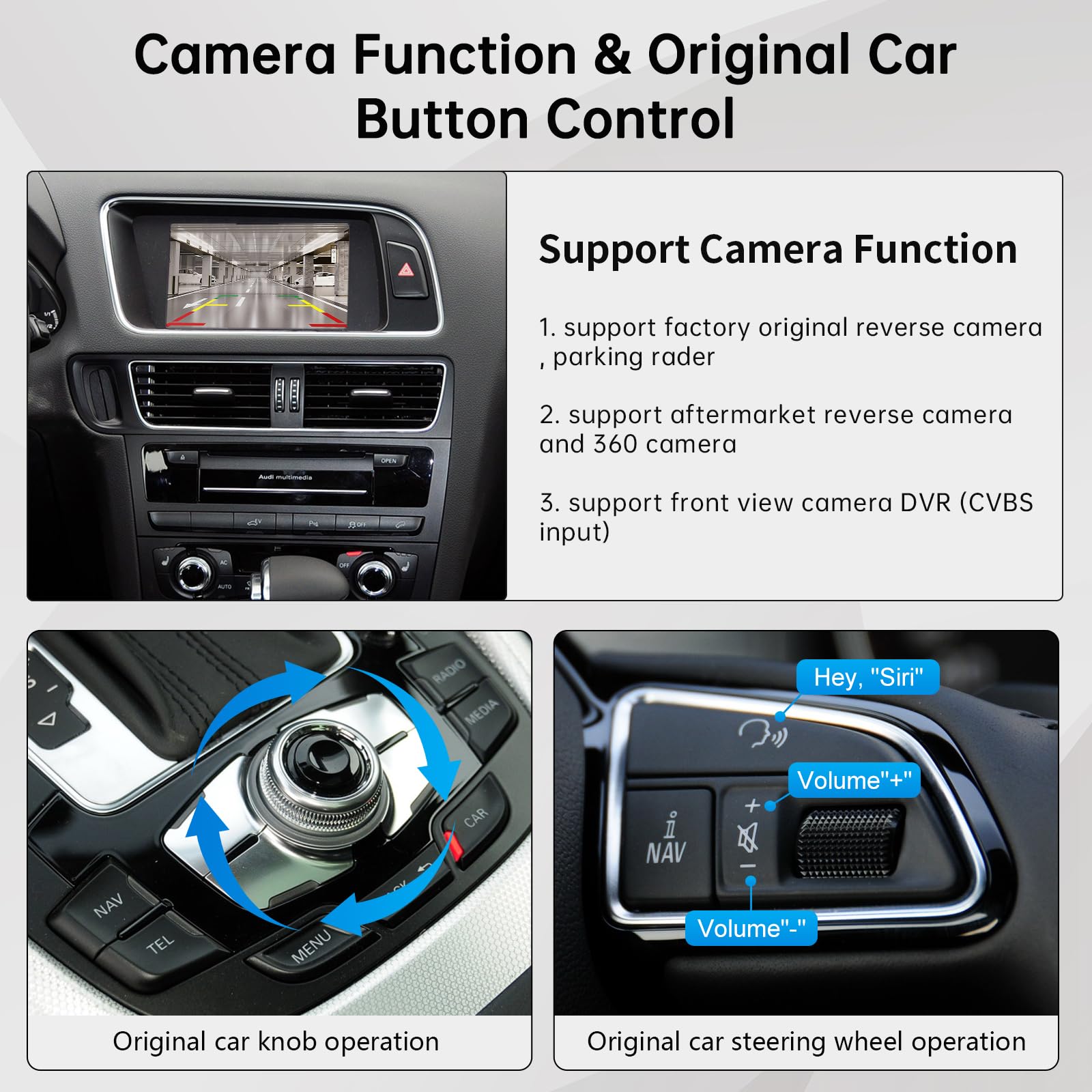 Road Top Wireless Carplay Android Auto for Audi A4 A5 S4 S5 RS4 RS5 Q5 2008-2015 with 3GMMI System, Carplay Retrofit Kit, Support Mirrorlink, Siri, Navigation, Camera