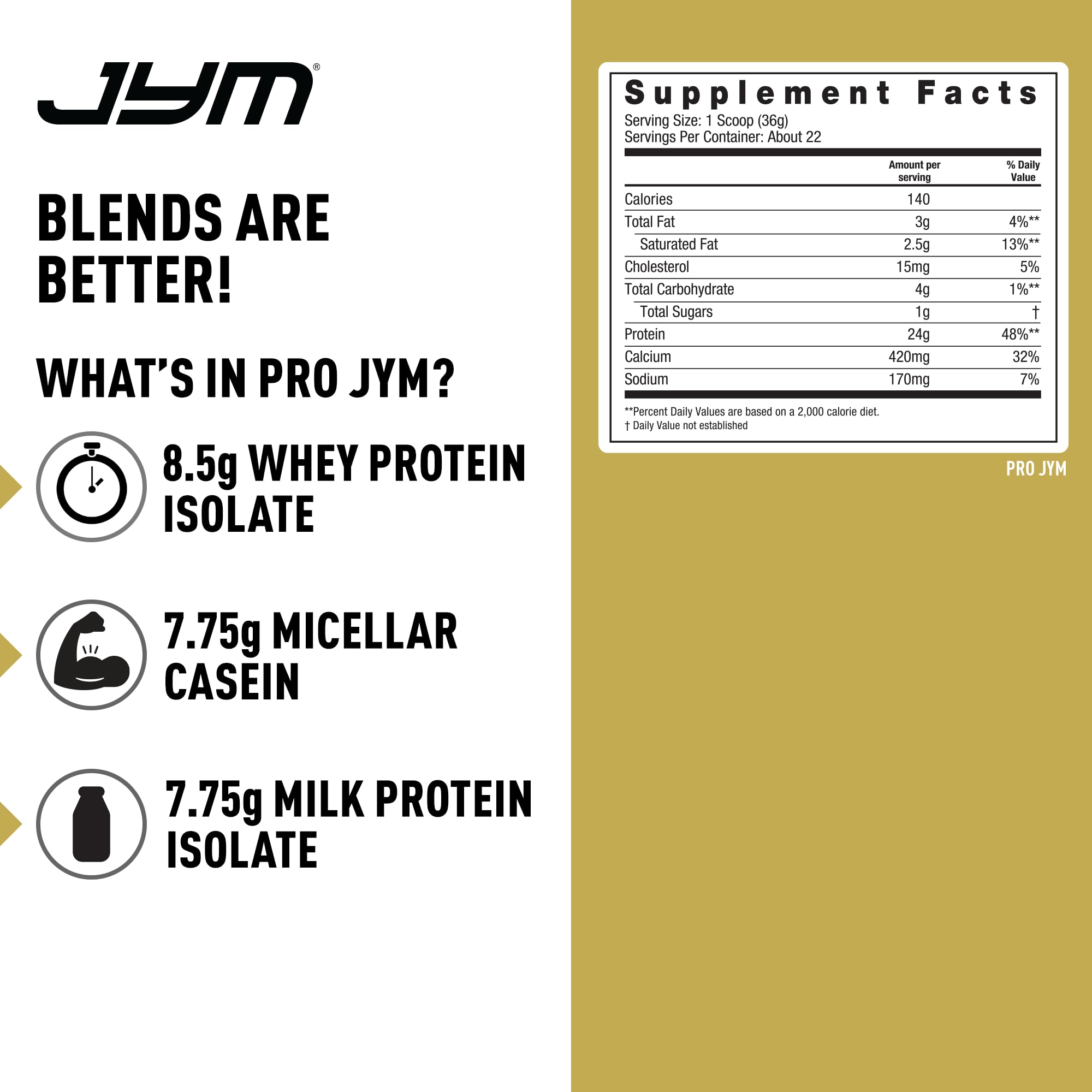 JYM Supplement Science Pro JYM Tahitian Vanilla Protein Powder - Whey Protein Isolates, Casein, & Milk Protein, Lean Muscle Building for Men & Women, 22 Servings