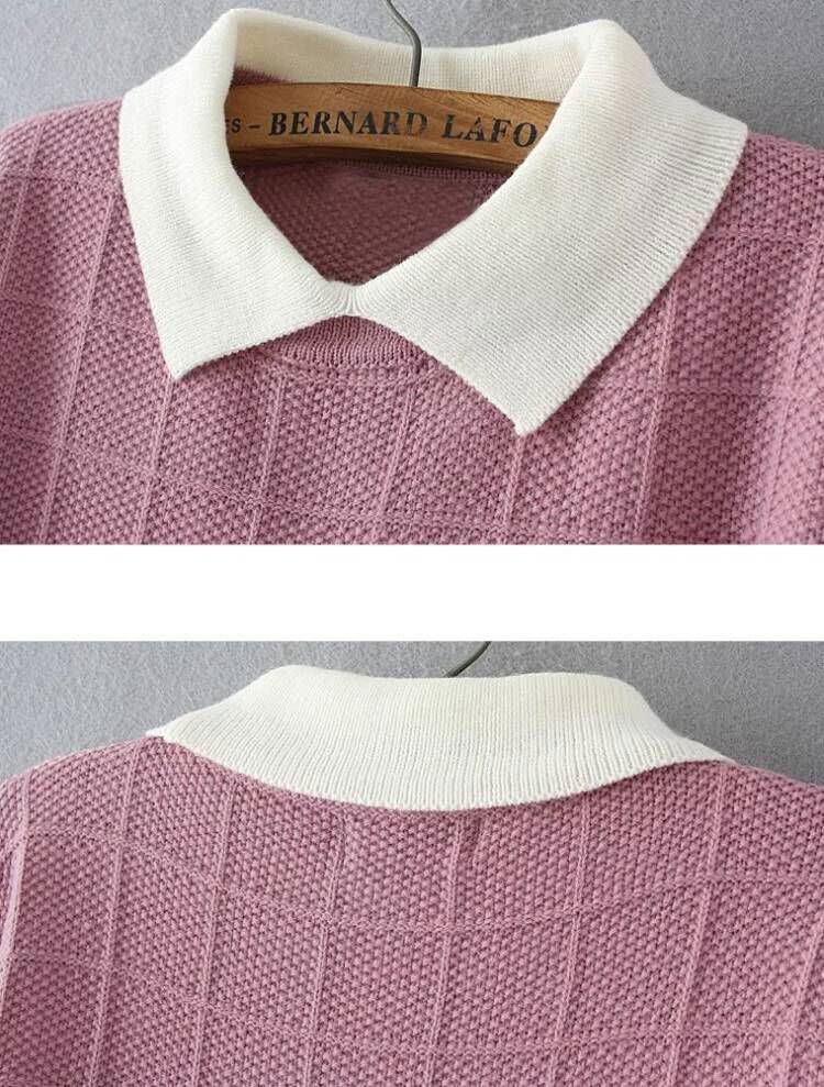 Minibee Women's Pan Collar Knitted Sweater Casual Pullover Sweatshirt Style1 Black M