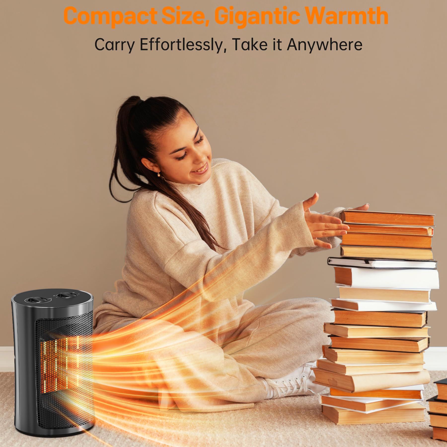 Space Heaters for Indoor Use, Portable 1500W/750W PTC Ceramic Space Heater, Small Space Heater with Thermostat, Three Modes, Overheat and Tip-Over Protection for Office Home