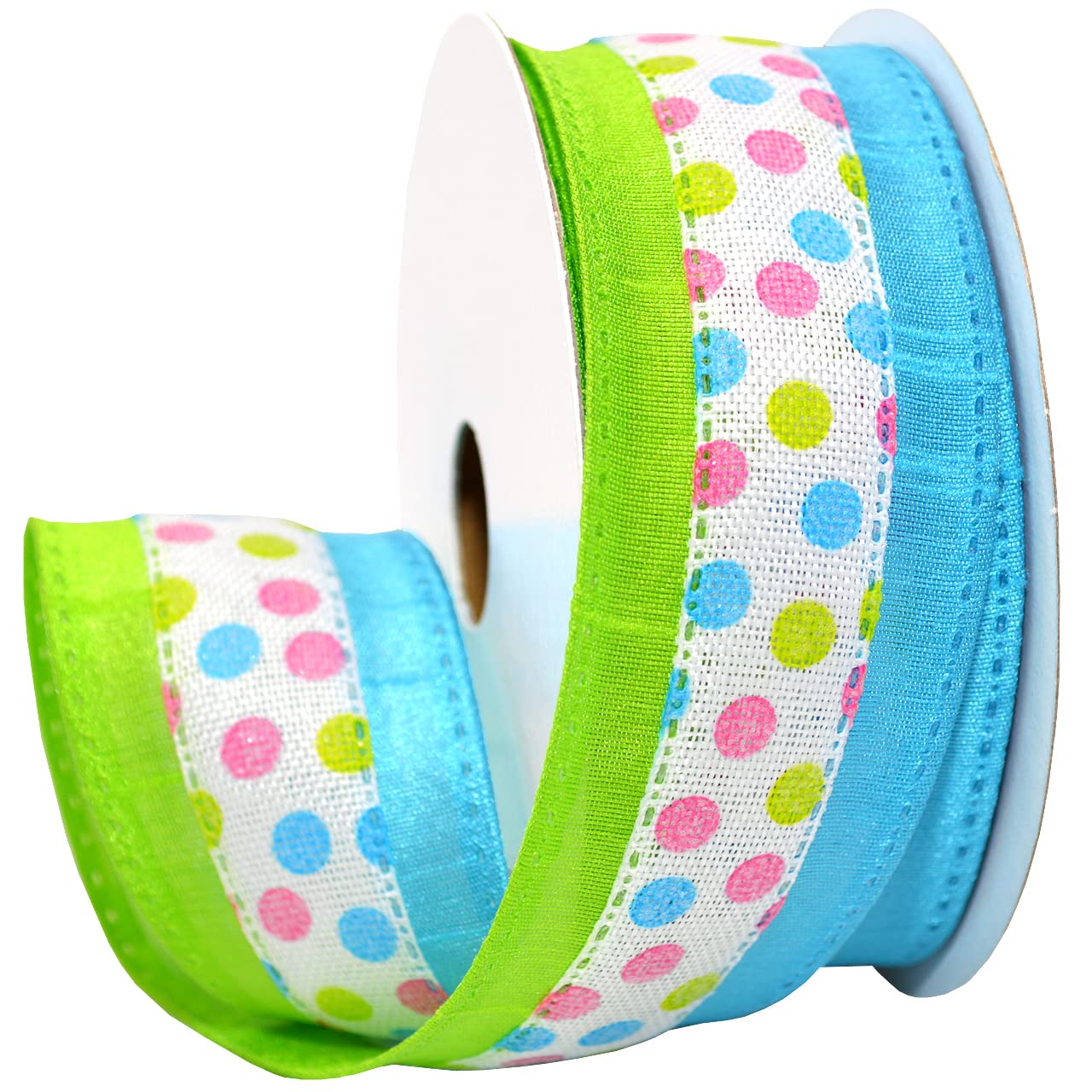 Morex Ribbon Wired Taffeta Candy Dots Ribbon, 1.5 inch by 10 yards, Turquoise, 7588.40/10-612