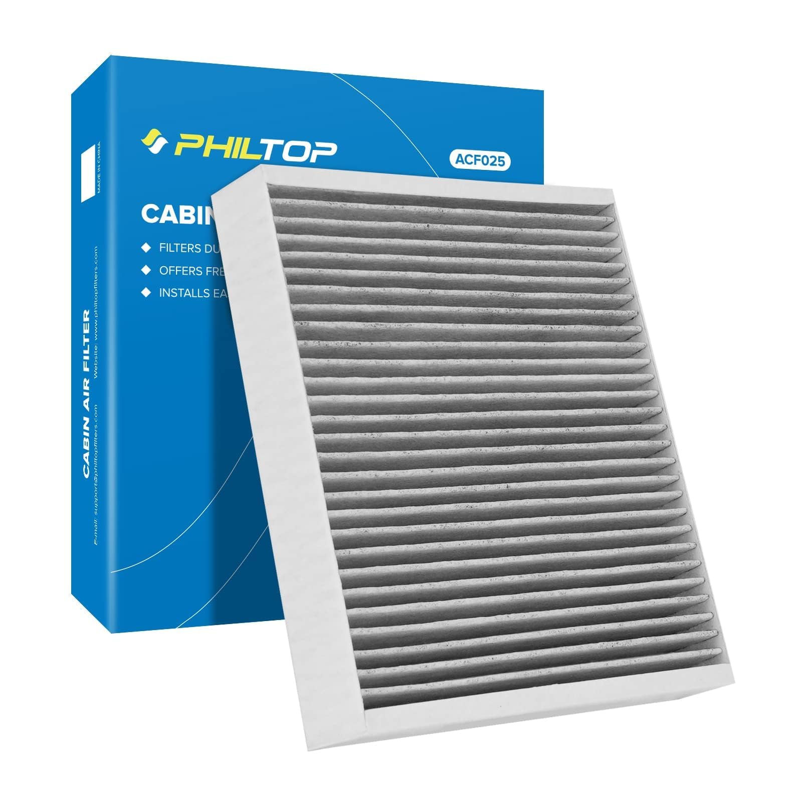 PHILTOP Cabin Air Filter, Replacement for (ACF025) CF10775, Cruze, Malibu, Trax, Sonic, Spark, Volt, Encore, LaCrosse, Orlando, Verano, Regal, Cascada, Allure, SRX, ELR, with Activated Carbon Filter