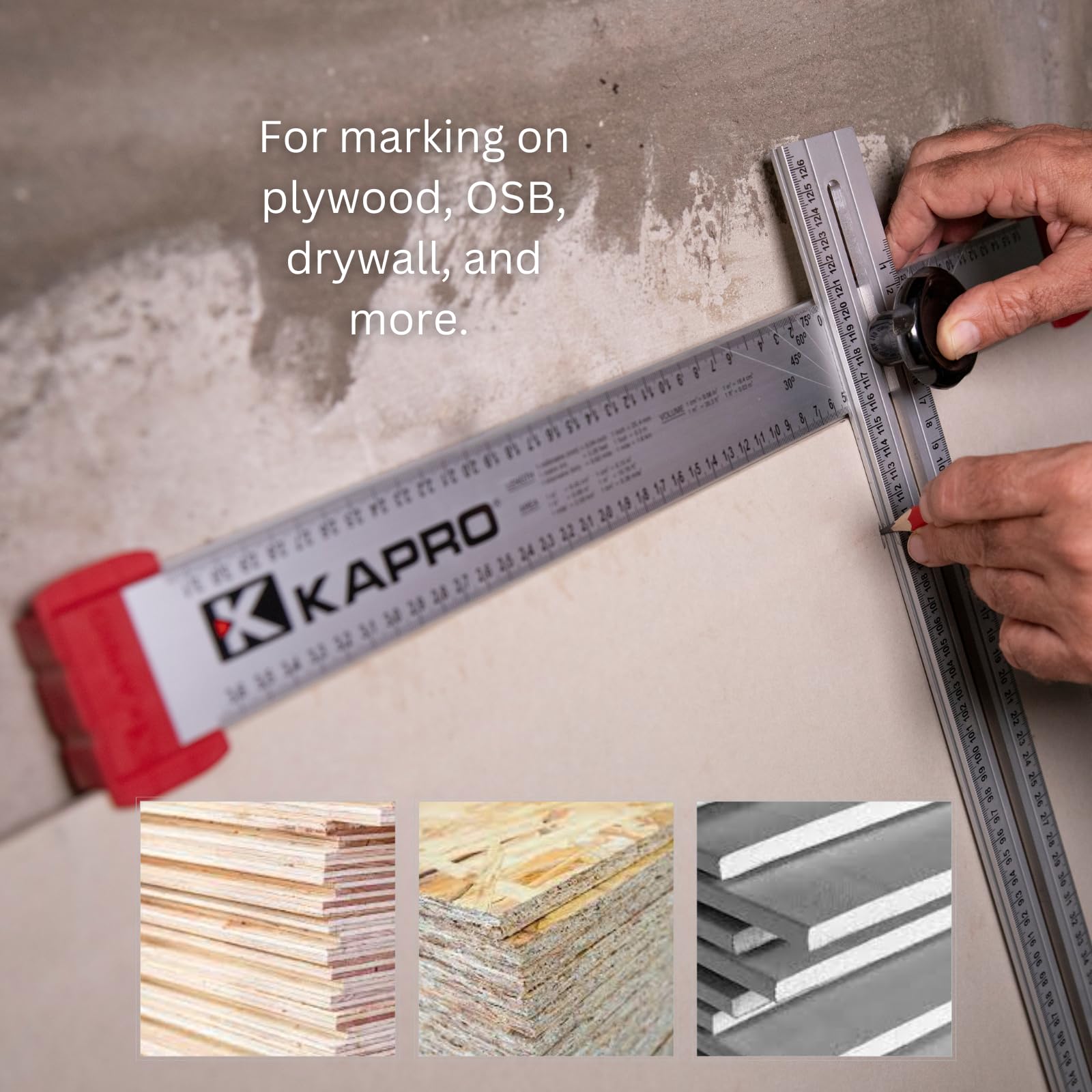 Kapro - 317 Adjustable Drywall T-Square Tool - Aluminum - for Layout and Marking - Features Sliding Head and Dual Directional Printed Scale - 48 Inch