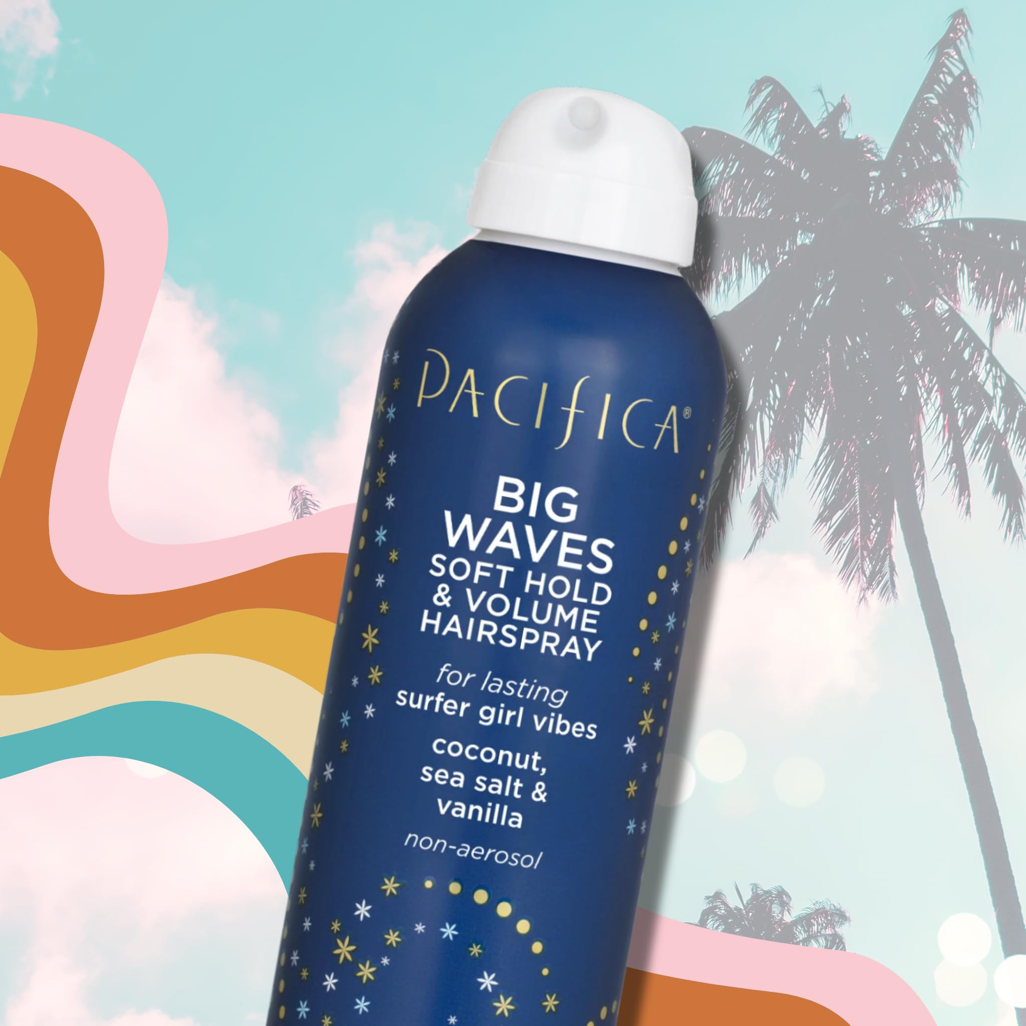 Pacifica Beauty Big Waves Coconut, Vanilla & Sea Salt Hairspray, Controls Frizz & Adds Volume, Designed for Wavy Hair, Vegan & Cruelty-Free, 6 Fl Oz