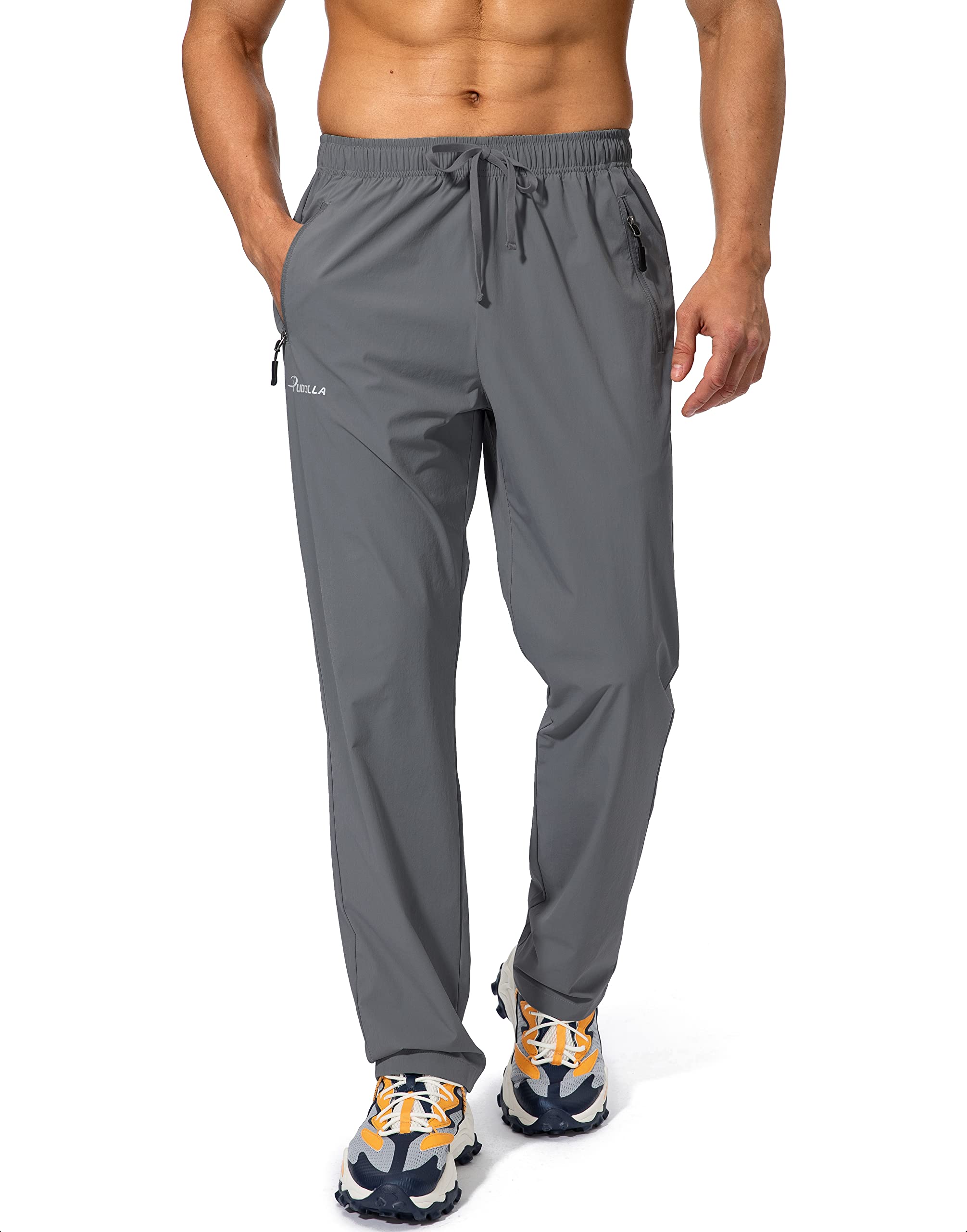 Pudolla Men's Workout Athletic Pants Elastic Waist Jogging Running Pants for Men with Zipper Pockets (Dark Grey Small)