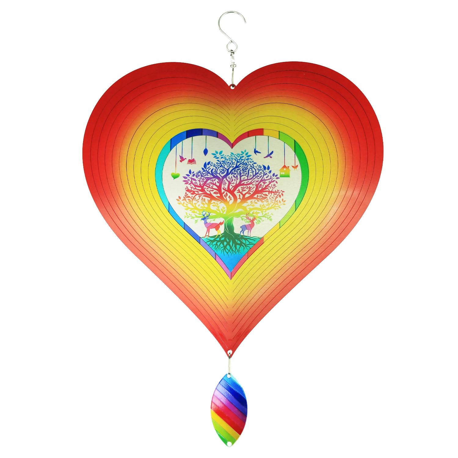 Heart Wind Spinners for Yard and Garden, 3D Metal Ornaments Garden Decor Gifts Stainless Steel Heart Pattern Spinners with 360° Rotating Hook