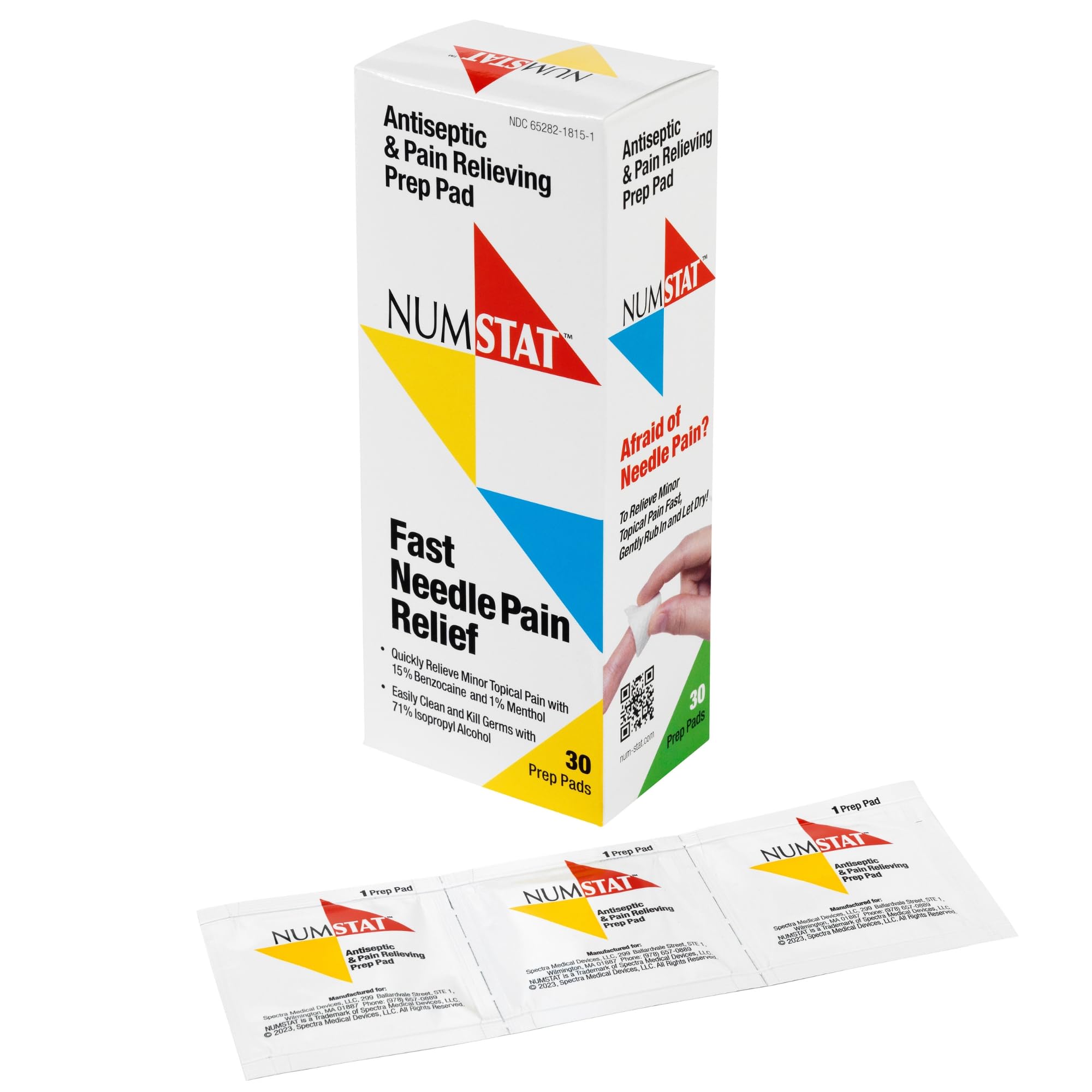 NUMSTAT Antiseptic Numbing Wipes for Needle Pain Relief, 2-In-1 Formula with Benzocaine, Isopropyl Alcohol and Menthol - 30 Prep Pads