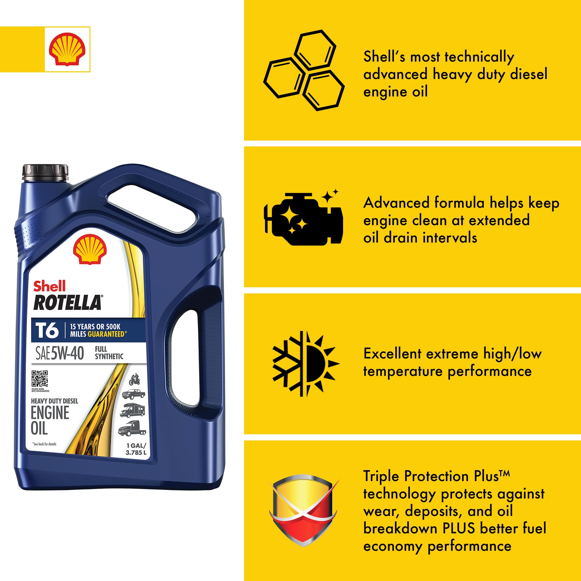 Shell Rotella T6 5W-40 Diesel Engine Oil, 1 Gallon