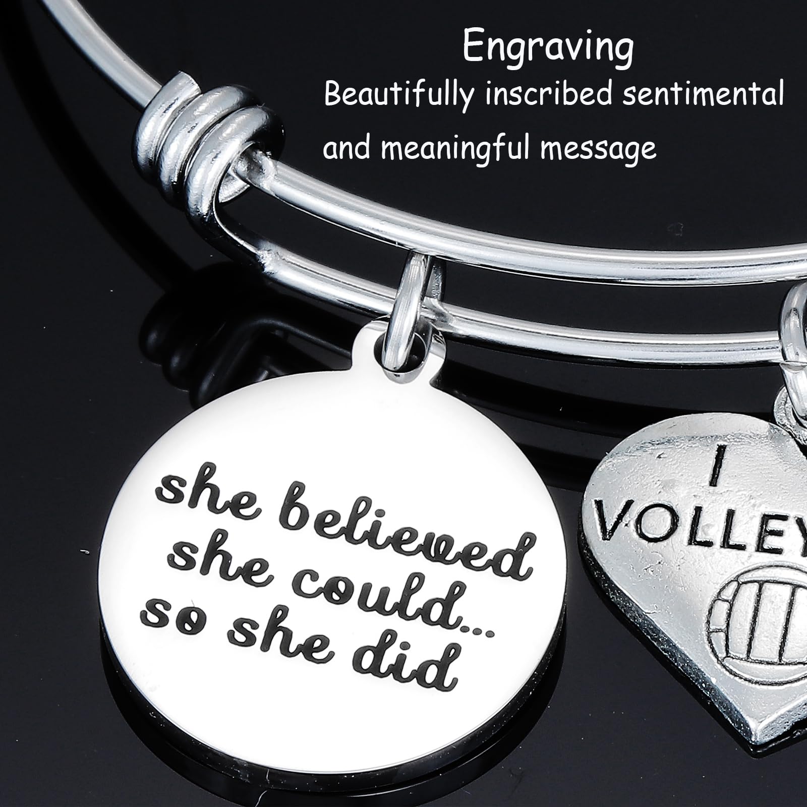 Kivosliviz Volleyball Charm Bangle Bracelet Volleyball Inspirational Jewelry Volleyball Gifts for Female Volleyball Players
