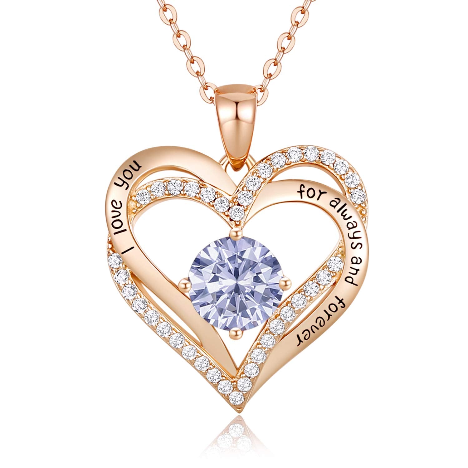 CDE Chrismas Gifts for Women, Forever Love Heart Necklaces for Women, Wedding Anniversary, Birthday Gift for Wife, S925 Silver Jewelry with Birthstone Pendant, Ideal Valentine's Gifts for Her