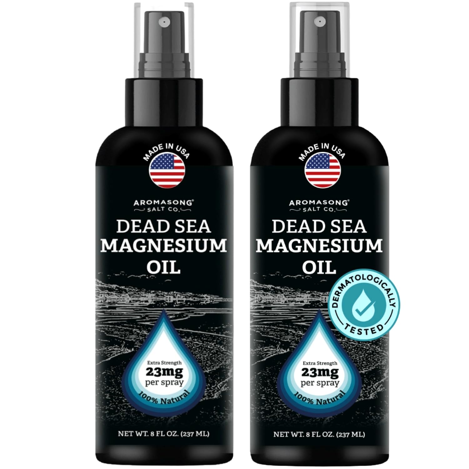 Aromasong Extra Strength Magnesium Oil Spray - 8 Oz. 2 Pack (23mg in Each Spritz) Natural and Pure Magnesium Spray - Made in The USA - for Leg Discomfort and Promotes a Calm Sleep