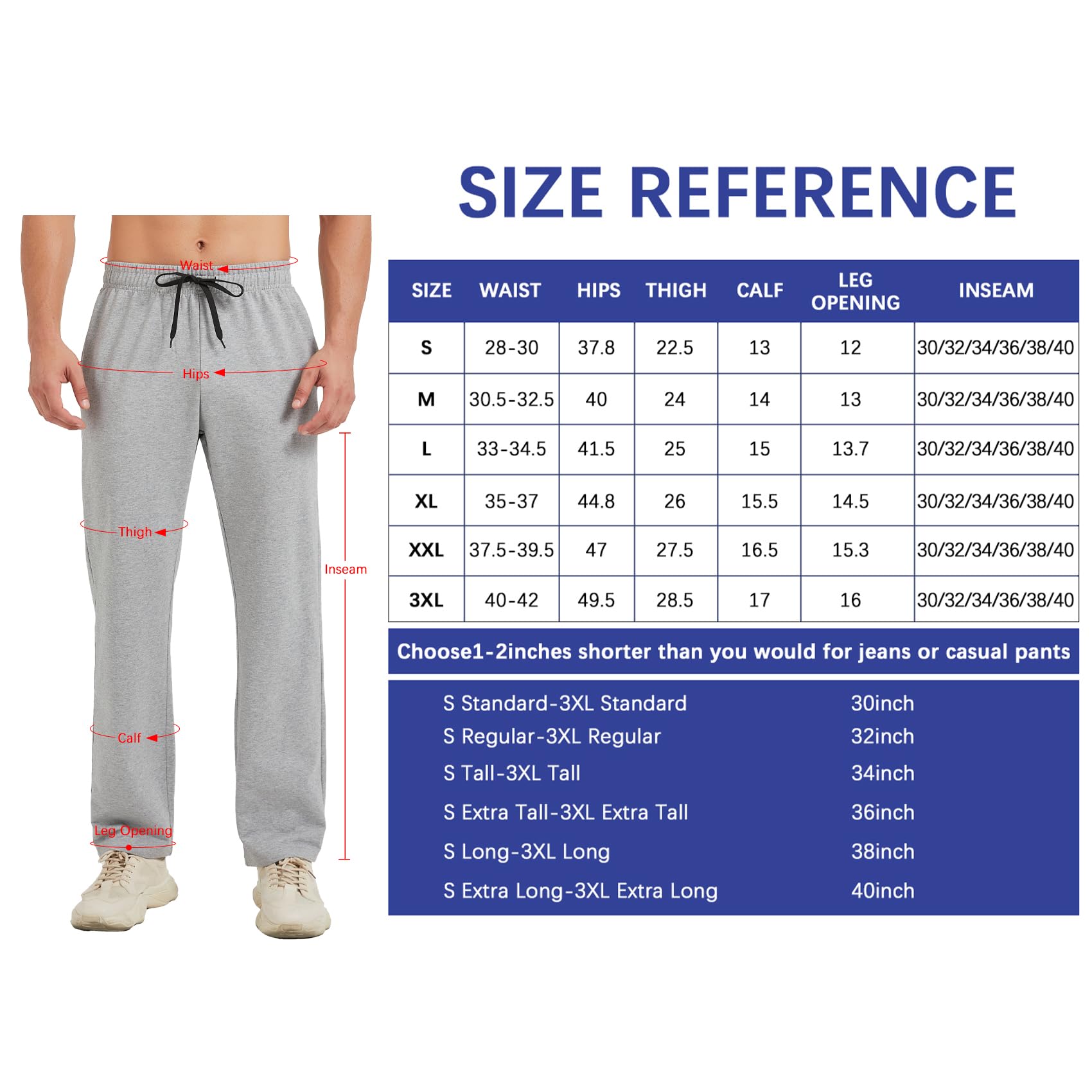 Idtswch 34 Inseam Mens Tall Sweatpants Open Bottom Joggers Casual Loose Fit Athletic Yoga Pants with Pockets Light Gray