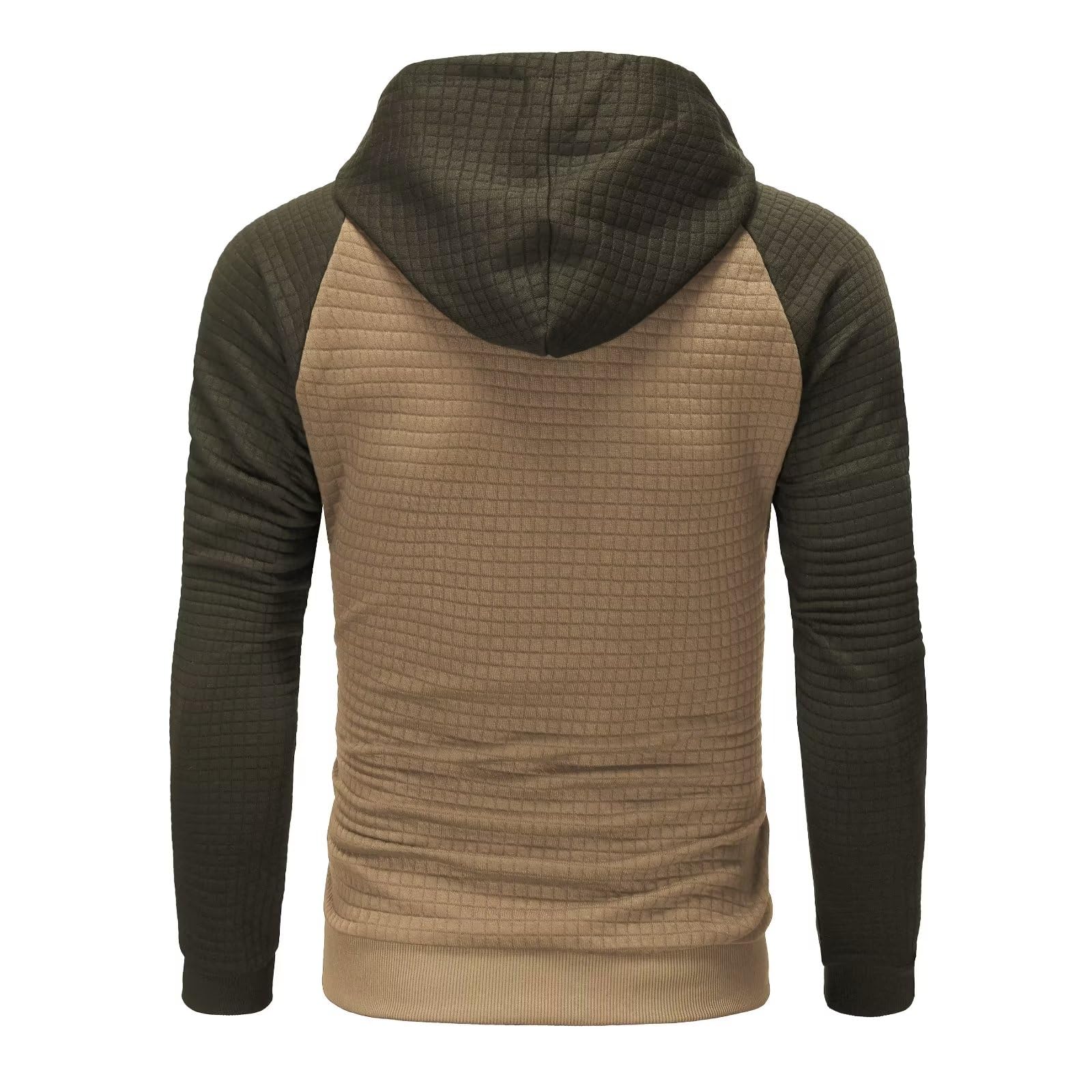 Yundobop Men's Pullover Hoodies Plaid Jacquard Long Sleeve Drawstring Hipster Casual Hooded Sweatshirts with Kanga Pockets Khaki/Armygreen M