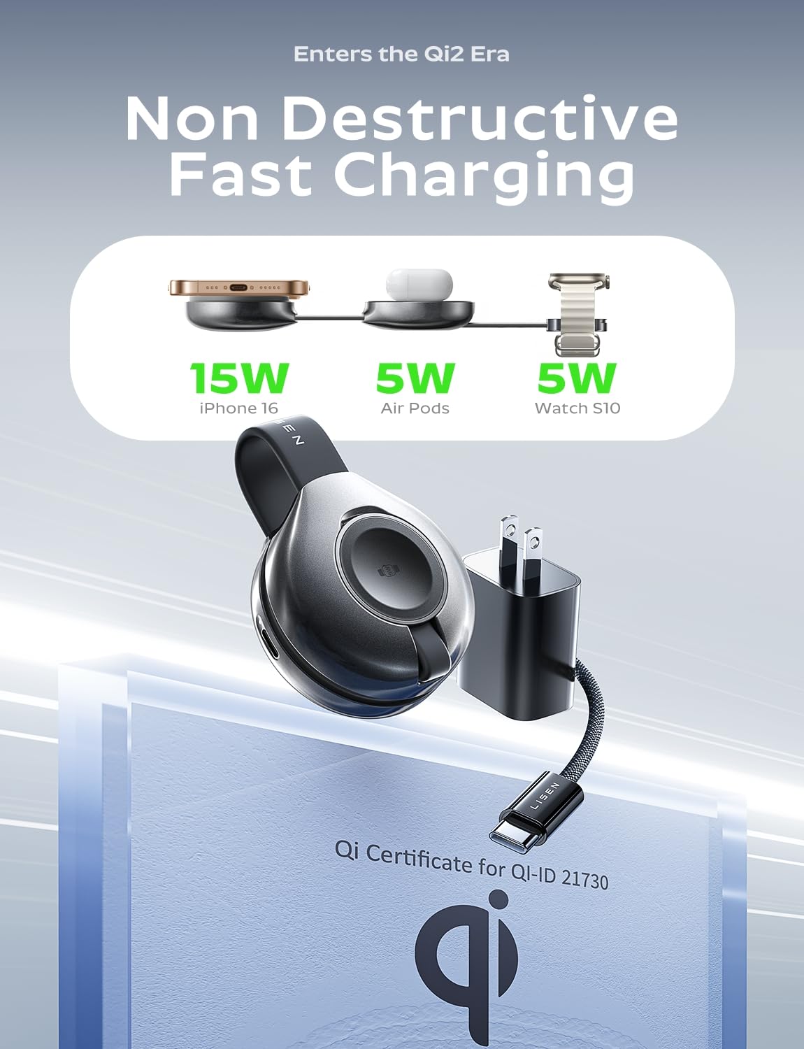 LISEN 25W QI2 Magsafe Charger Stand Cube, 3 in 1 Charging Station Apple, MagGo Travel Charger for Multiple Devices for iPhone AirPods Apple Watch (30W Charger Included) (Black)