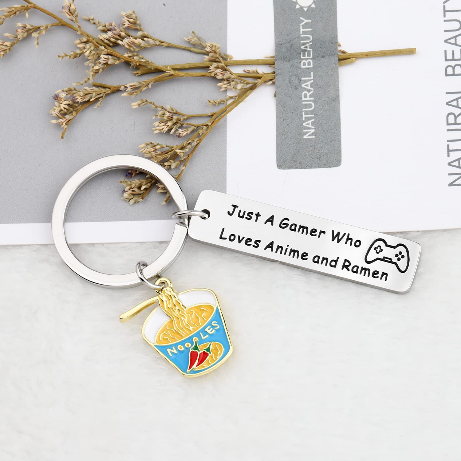 MYOSPARK Gamer Gift Anime Lovers Gift Just A Gamer Who Loves Anime And Ramen Keychain Game Lovers Gift Game Enthusiast Gift (Just A Gamer KC)