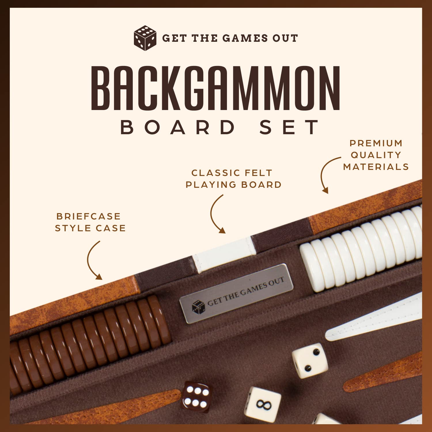 Get The Games Out Top Backgammon Set - Classic Board Game Case - Best Strategy & Tip Guide - Available in Small, Medium and Large Sizes (Brown, Large)