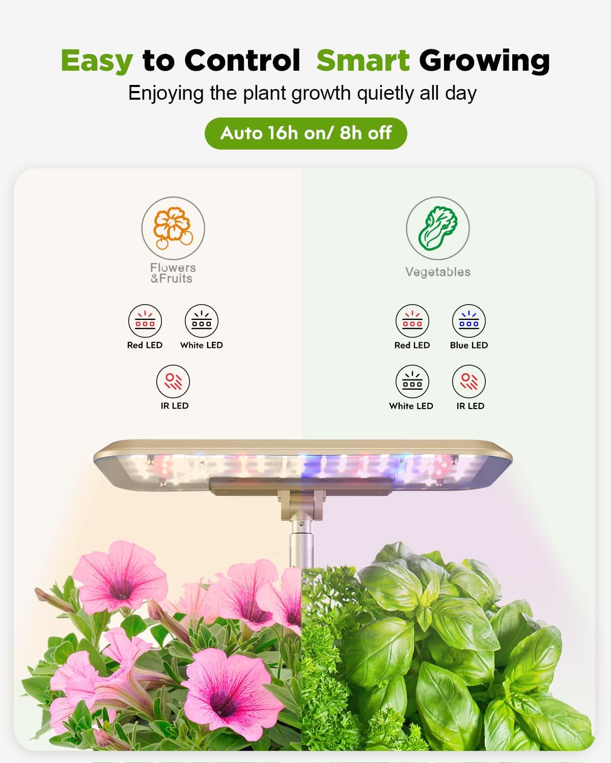 URUQ Hydroponics Growing System Garden: 8 Pods Indoor Herb Garden with Grow Light Plants Germination Kit Quiet Automatic Hydroponic Height Adjustable - Gardening Gifts for Women Kitchen Black