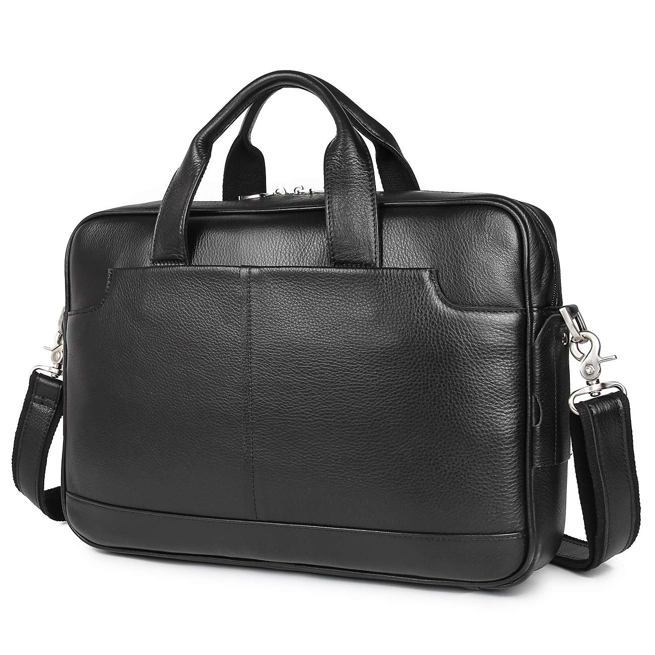 Augus Genuine Full Grain Leather Laptop Briefcase for Men 15.6 Inch Laptop Bag Messenger Tote Bags With YKK Zipper Black