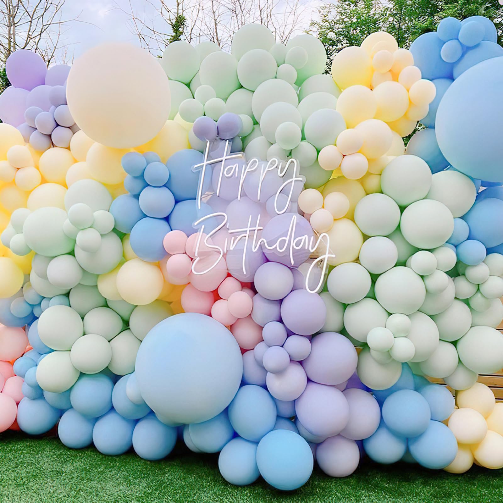PartyWoo Pastel Balloon Arch Kit Garland 142pcs Different Sizes of 18 12 10 5 Inch Light Baby Pale Pink Blue Green Purple Yellow Orange Balloons for Baby Shower Graduation Birthday Party Decorations