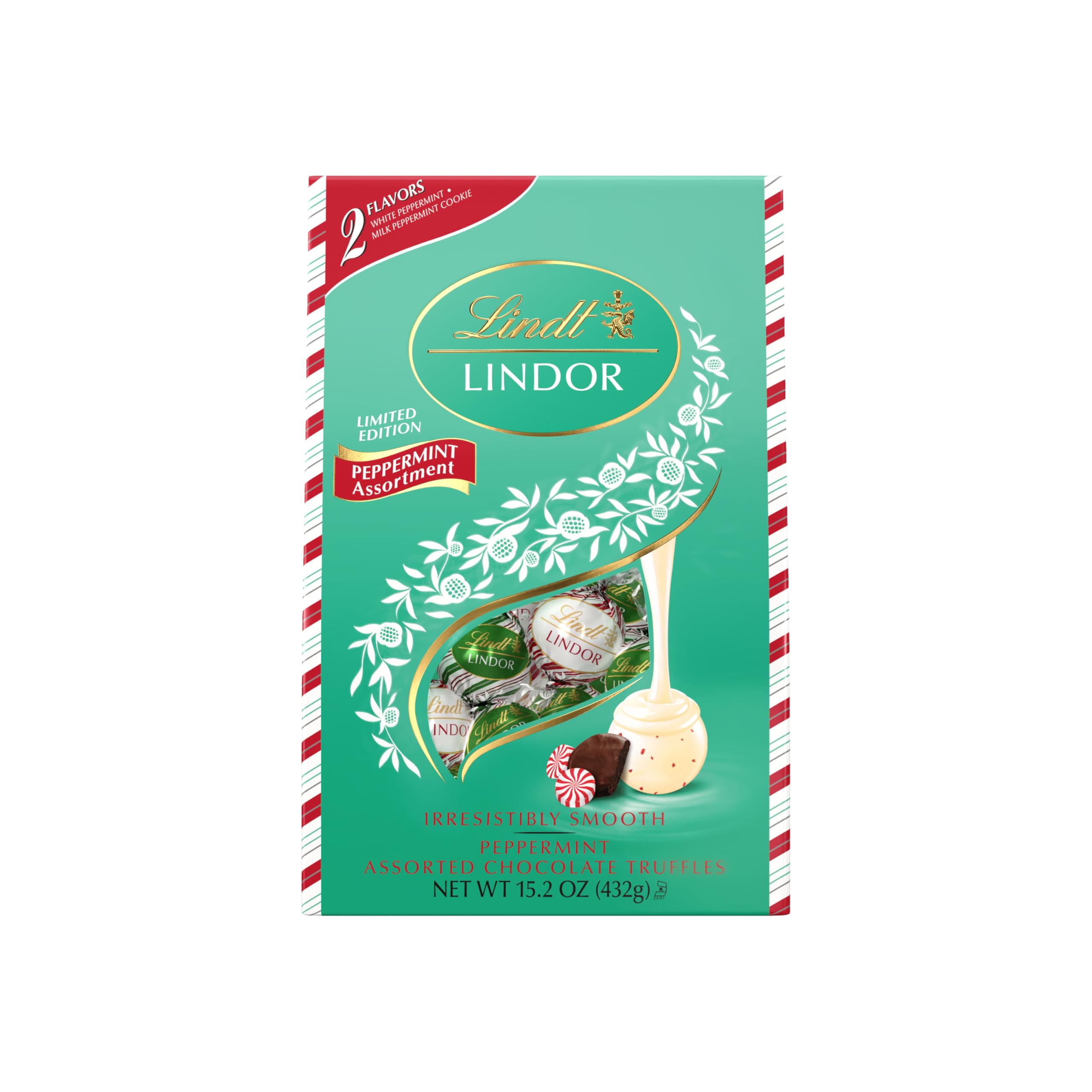 Lindt LINDOR Holiday Assorted Peppermint Chocolate Candy Truffles, 15.2 oz. Bag