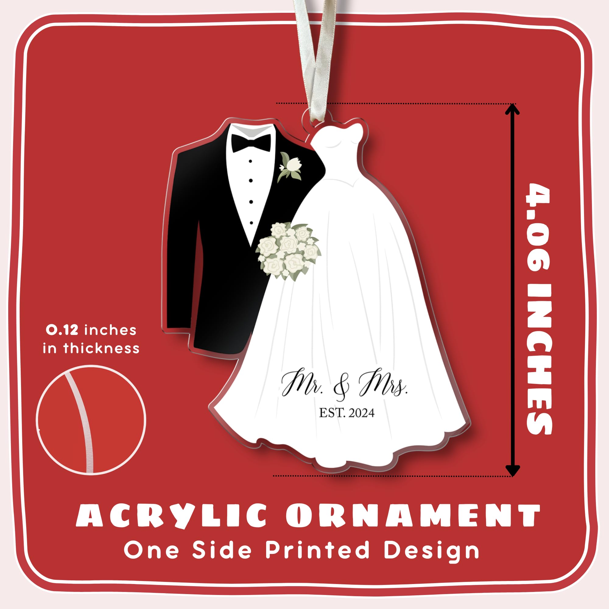 Mr and Mrs Ornament 2024 - First Christmas Married Ornament 2024, Bride and Groom Ornament - Mr and Mrs Gifts - Wedding Gifts for Couples 2024 - Wedding Gifts for Newlyweds, Bride - Acrylic Ornament