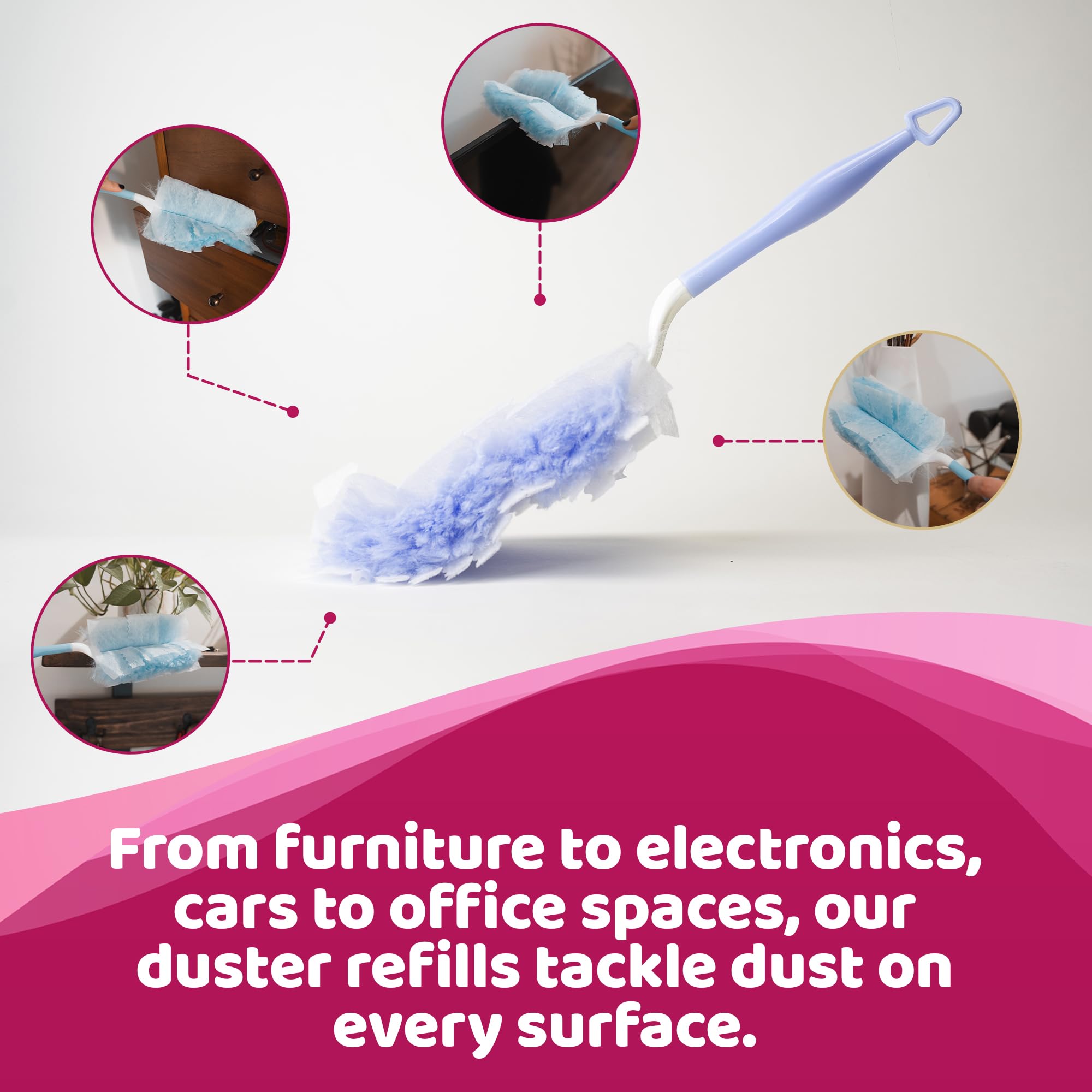 Set of 25 Dusters Refills and 1 Handle. Quality 180 Multi-Surface Duster Refill - Bulk Disposable Replacement Head - for Cleaning Furniture, Electronics, Fans, Office, Car