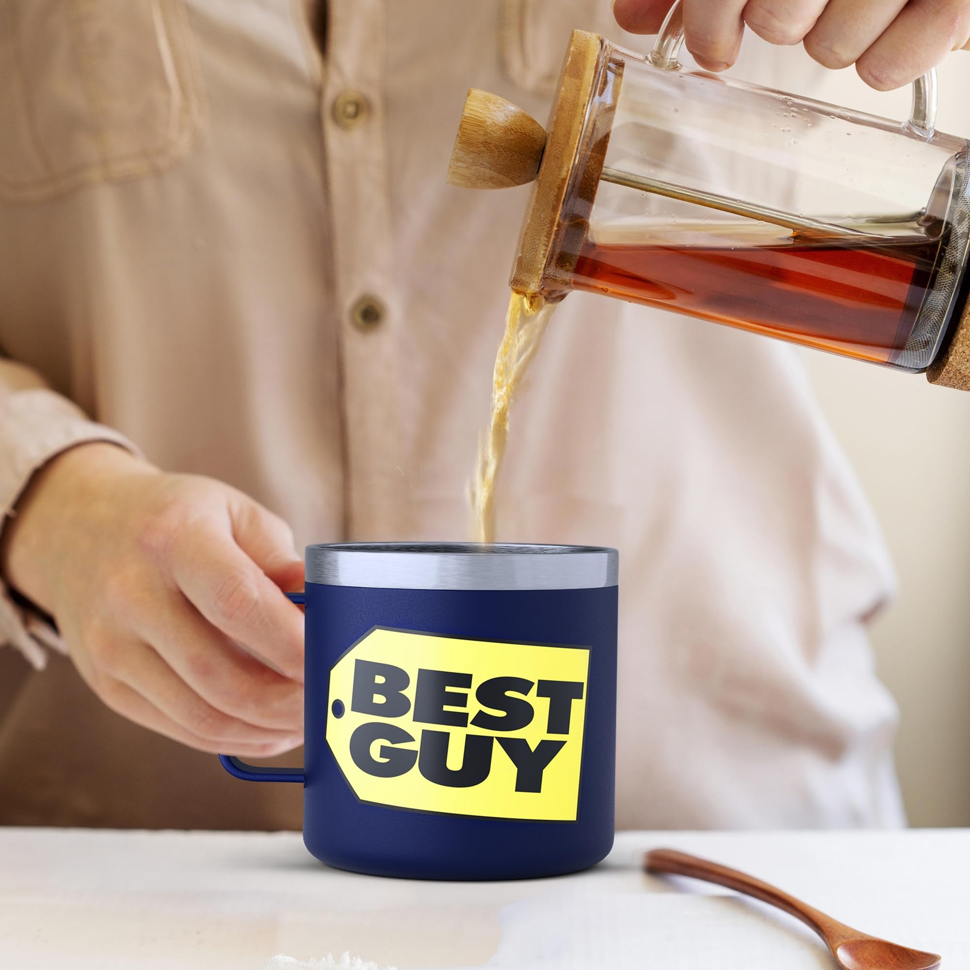 Gifts for Men - BEST GUY Travel Coffee Mug 14oz, Dad Gifts, White Elephant Gifts, Funny Coffee Mug, Gifts for Him, Husband Gifts, Gifts for Boyfriend, Birthday Gifts, Christmas Gifts, Valentines