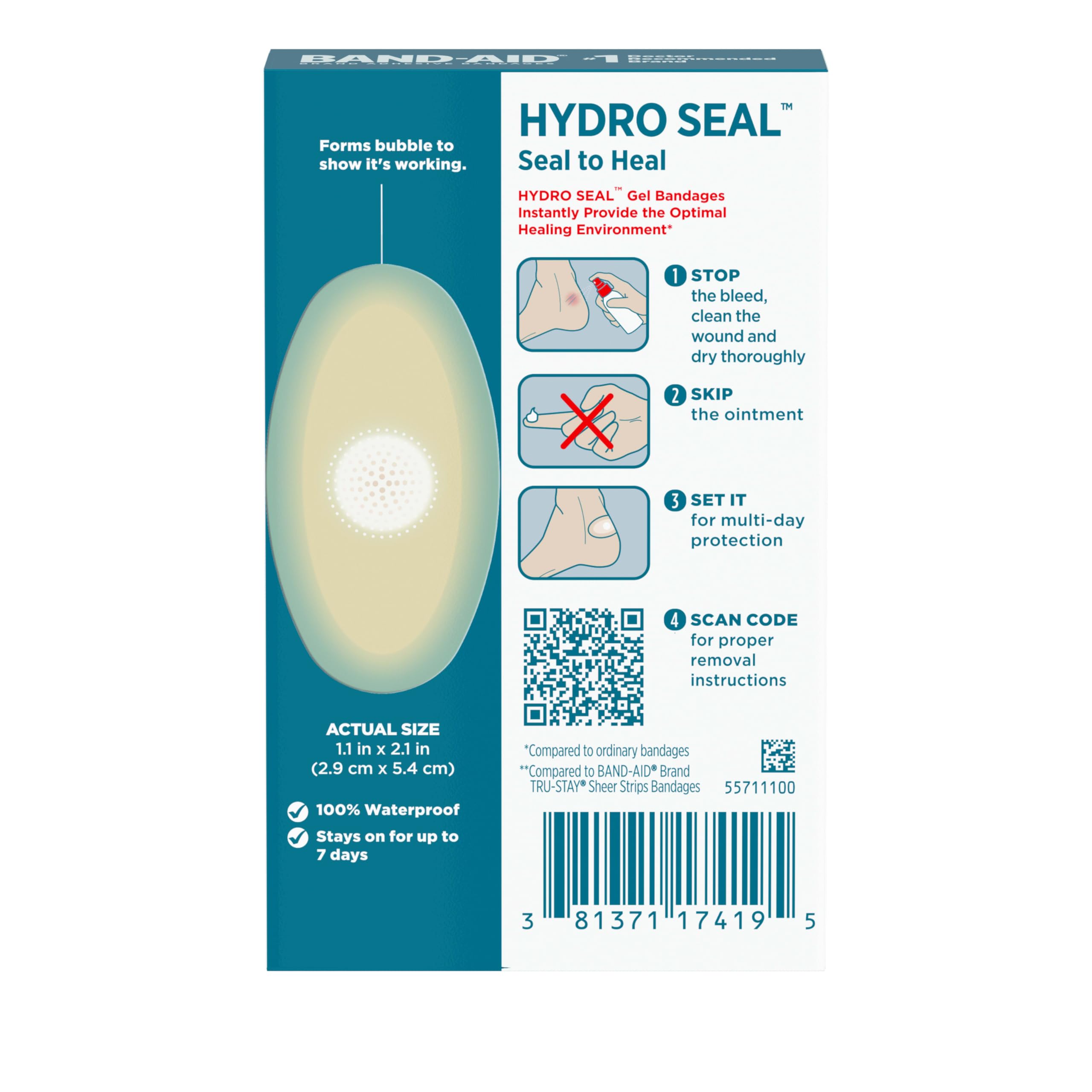 Band-Aid Brand Adhesive Bandages Hydro Seal Wound Care Bandages, Hydrocolloid Gel Heel Bandages Support Better Healing for Blisters, Cuts & Scrapes, Long Lasting Waterproof Bandages, 6 ct