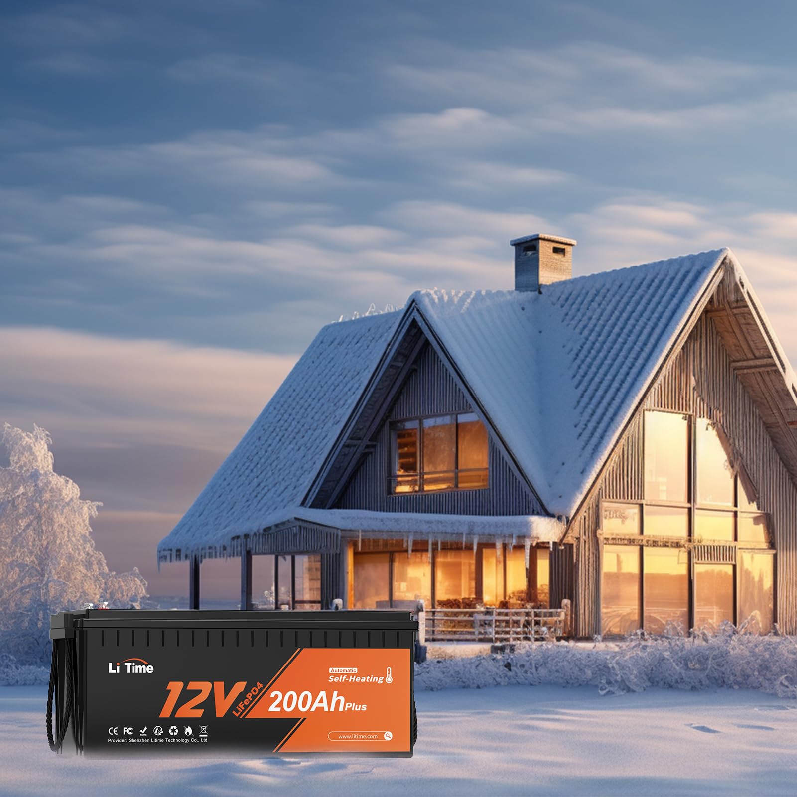 Litime 12V 200Ah Plus LiFePO4 Lithium Battery Self-Heating Low Temperature LiFePO4 Battery 2560Wh Usable Energy Built-in 200A BMS 4000-15000 Deep Cycles for RV Home Energy Storage and Off-Grid etc.