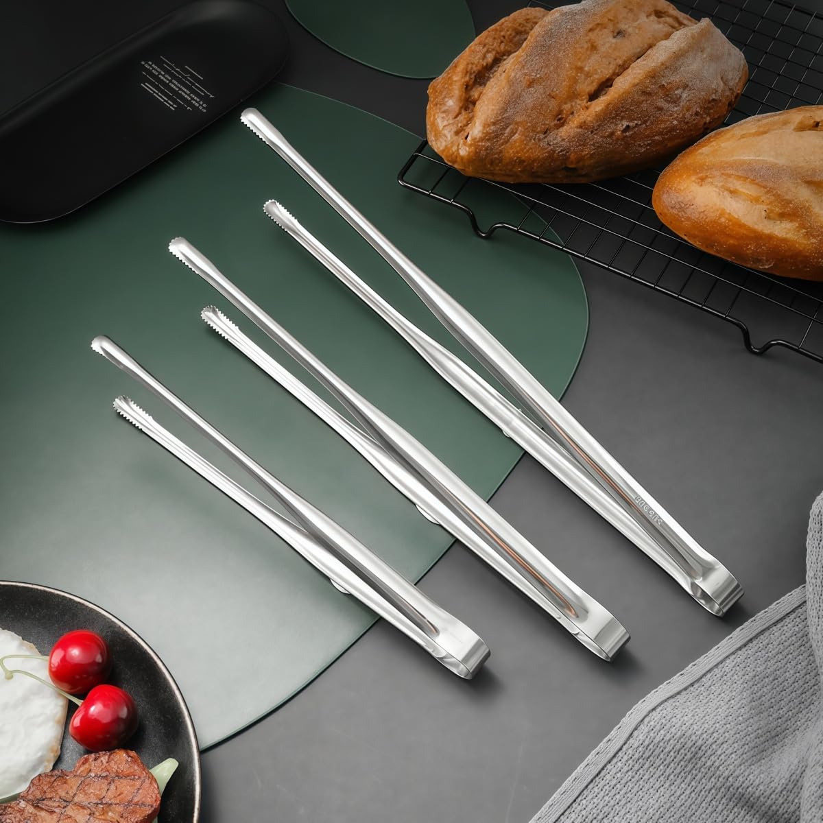 JXHAPY 8 Pack Kitchen Tongs, Stainless Steel Serving Tongs with Non-Slip Tips for Cooking，Easily Control Kitchen Tweezer, Multi-Purpose Korean Tong for Baking, Food Plating, BBQ (7 Inch)