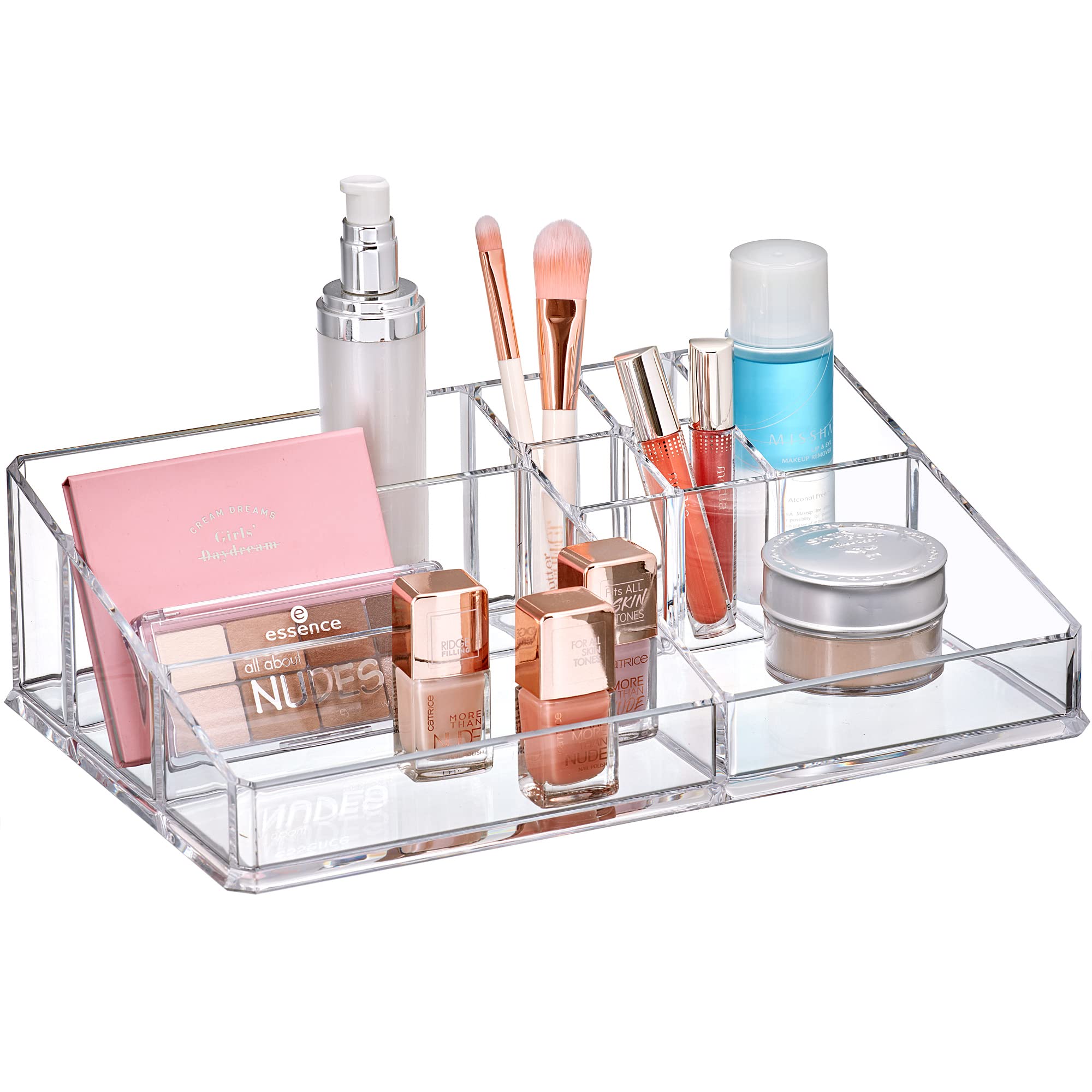 Amazing Abby - Tiffany - Acrylic Cosmetic Organizer, Transparent Plastic Makeup Holder, Compartmented, Shatter-Proof, Perfect Bathroom Vanity Storage Solution for Beauty Supply, Large