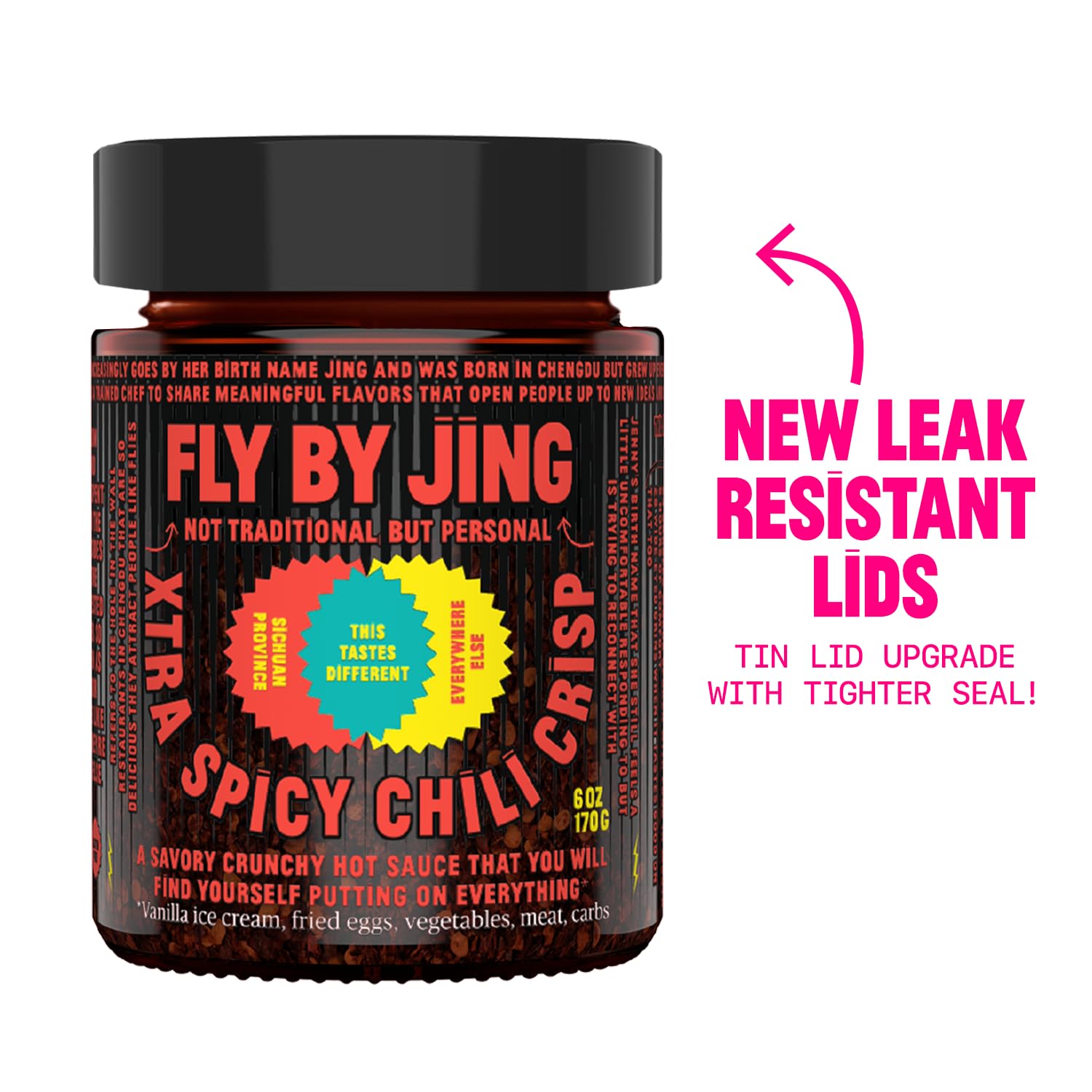 FLYBYJING Xtra Spicy Chili Crisp, Hot Savory Tingly Crunchy Chili Oil Sauce w Sichuan Pepper, Good on Everything Hot Sauce, All-Natural and Vegan, Made with Extra Hot Chilis, 6oz (Pack of 1)