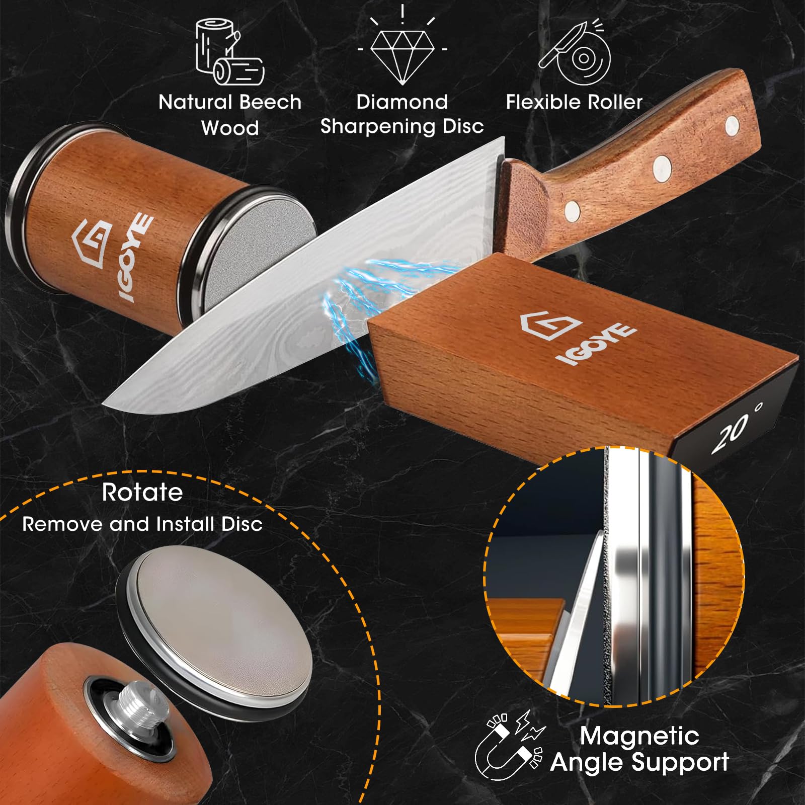 Rolling Knife Sharpener Tool Kit, Diamond Rolling Knife Sharpener Kit & Leather Strop Companion - Knife Sharpening Made Easy - Kitchen Knivies Sharpener (Offers 15 & 20 Degree) ﻿