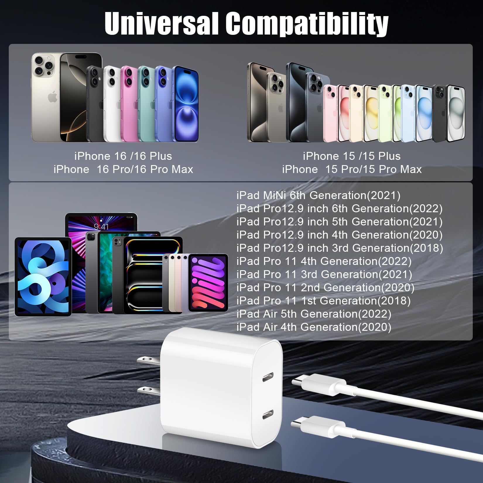 Charger for iPhone 16 15,Fast Dual Port USB C Charger Block,Double USB C iPhone 16 15 Wall Charger Power Adapter,6FT Quick USB C to C Cable for iPhone 16/16 Pro Max/16 Pro/15 Pro/15 Plus,iPad Pro/Air