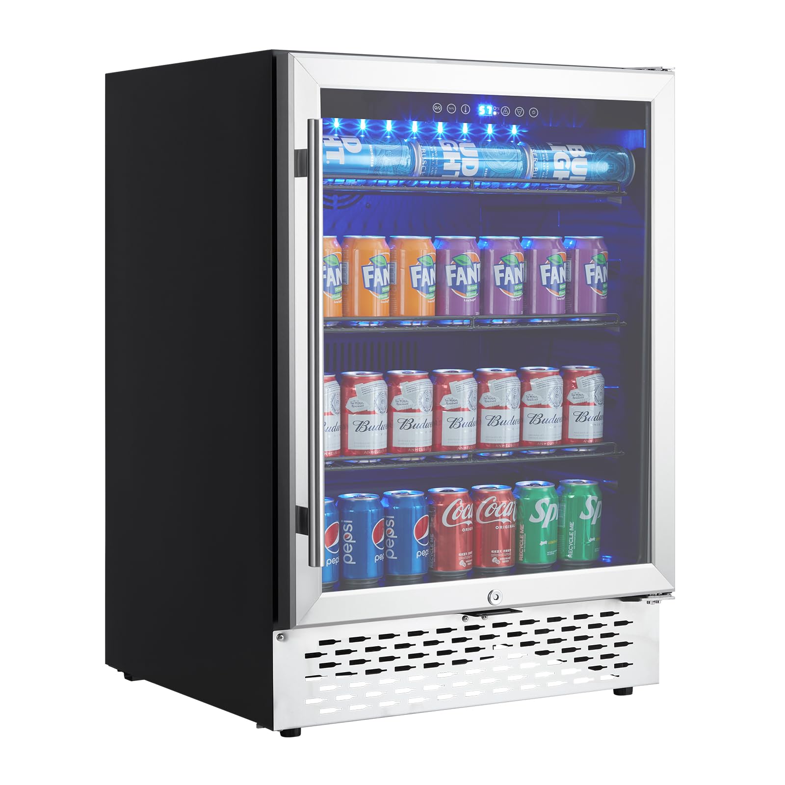 GarveeHome Beverage Refrigerator, 120 Cans Capacity, Built-in/Freestanding Cooler, Digital Control, Under Counter Beer Fridge with Glass Door, Safety Locks, Removable Racks, for Kitchen, Bar, Office