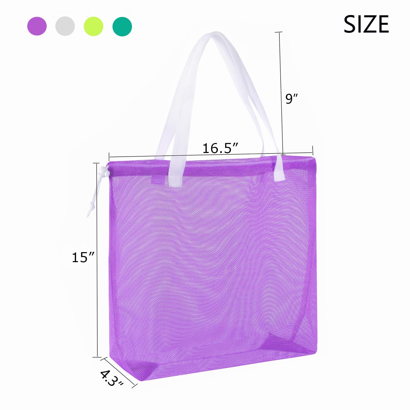 hsmyank 4Pieces Cute Mesh Pool Tote Bags,Mesh Beach Bags With Drawsting For Swim,Travel,Party (white handle(2))