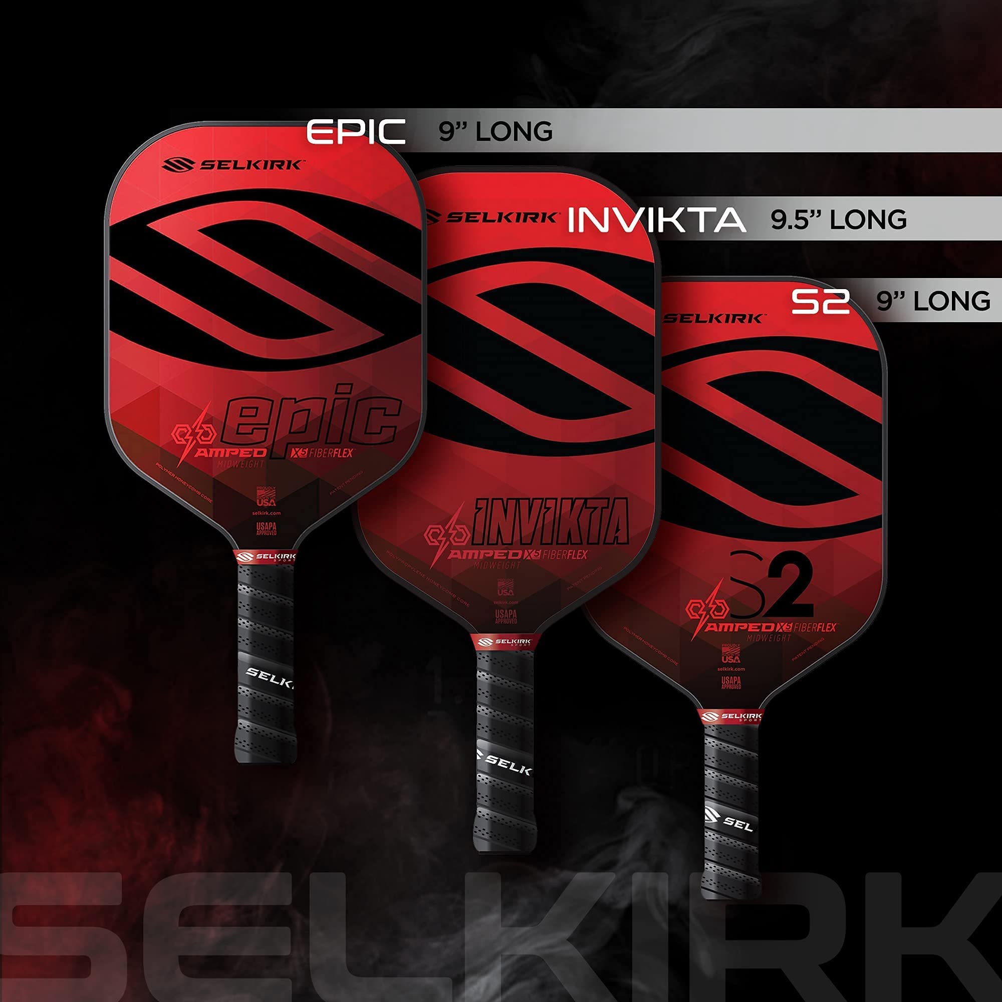 Selkirk Amped Pickleball Paddle | Fiberglass Pickleball Paddle with a Polypropylene X5 Core | Pickleball Rackets Made in The USA | 2021 Epic Midweight Selkirk Red |