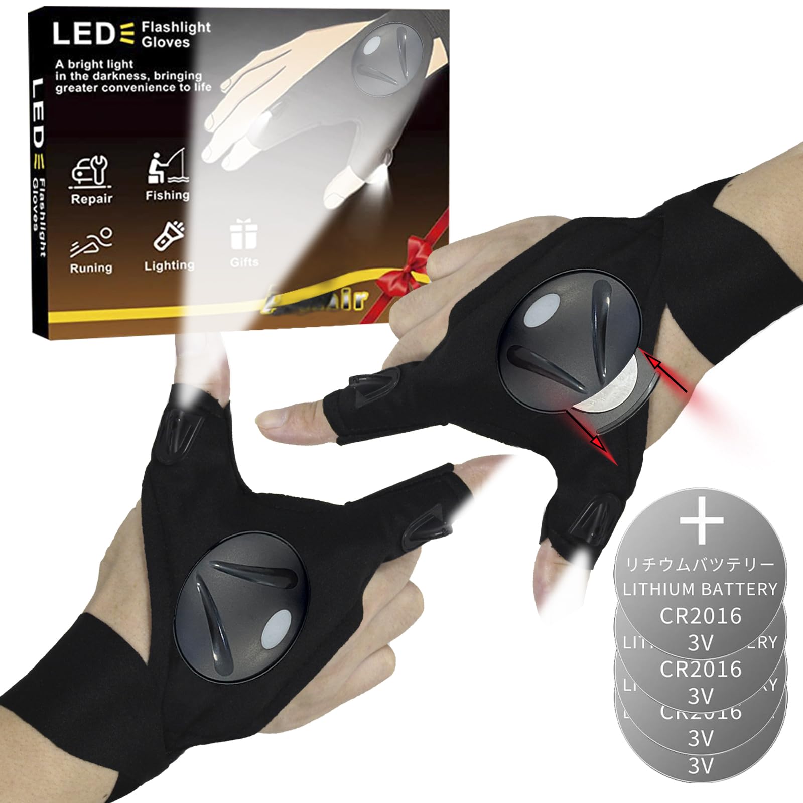 HikooLSS LED Flashlight Gloves for Men Valentine Day Gift Unique Cool Gadget Gifts Father’s Day/Birthday Gifts for Dad Practical Tool (No Need Tool Replace Battery)