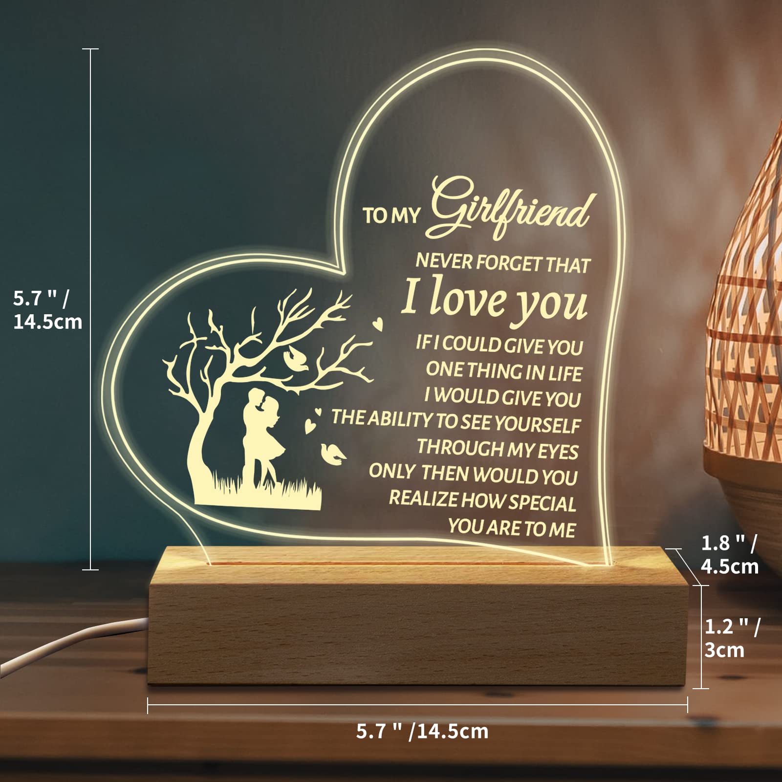 Hiipeenow Gifts for Girlfriend, to My Girlfriend Acrylic Engraved Night Light 15 * 19CM Presents, Birthday Anniversary Christmas Valentines Day Gifts for Girlfriend