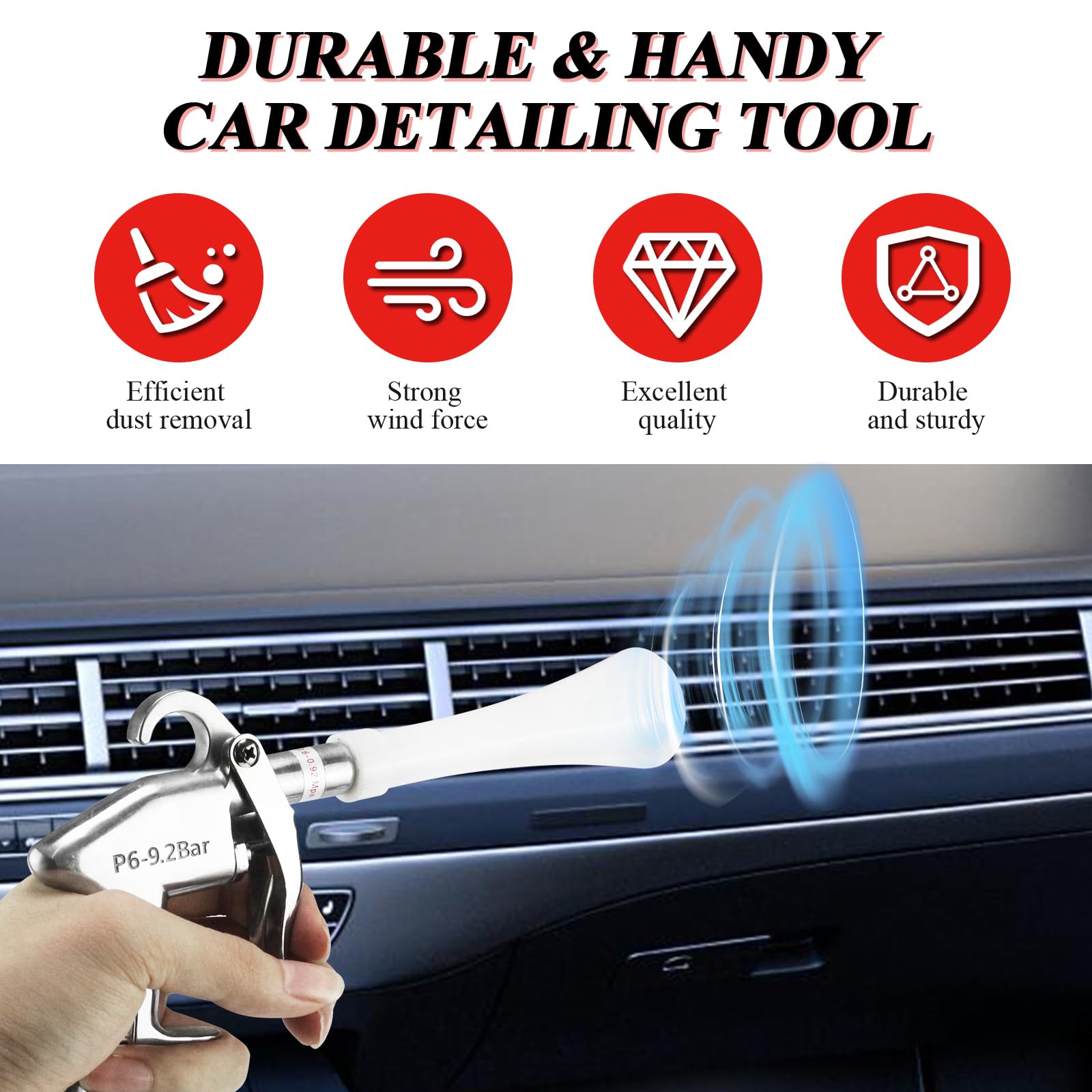 KOUSE High Pressure Pro Car Cleaning Gun Air Blow Gun Car Detailing Interior Car Dryer Air Blower for Car Detailing Air Gun Car Dust Cleaner Air Compressor Blower Gun with Nozzle