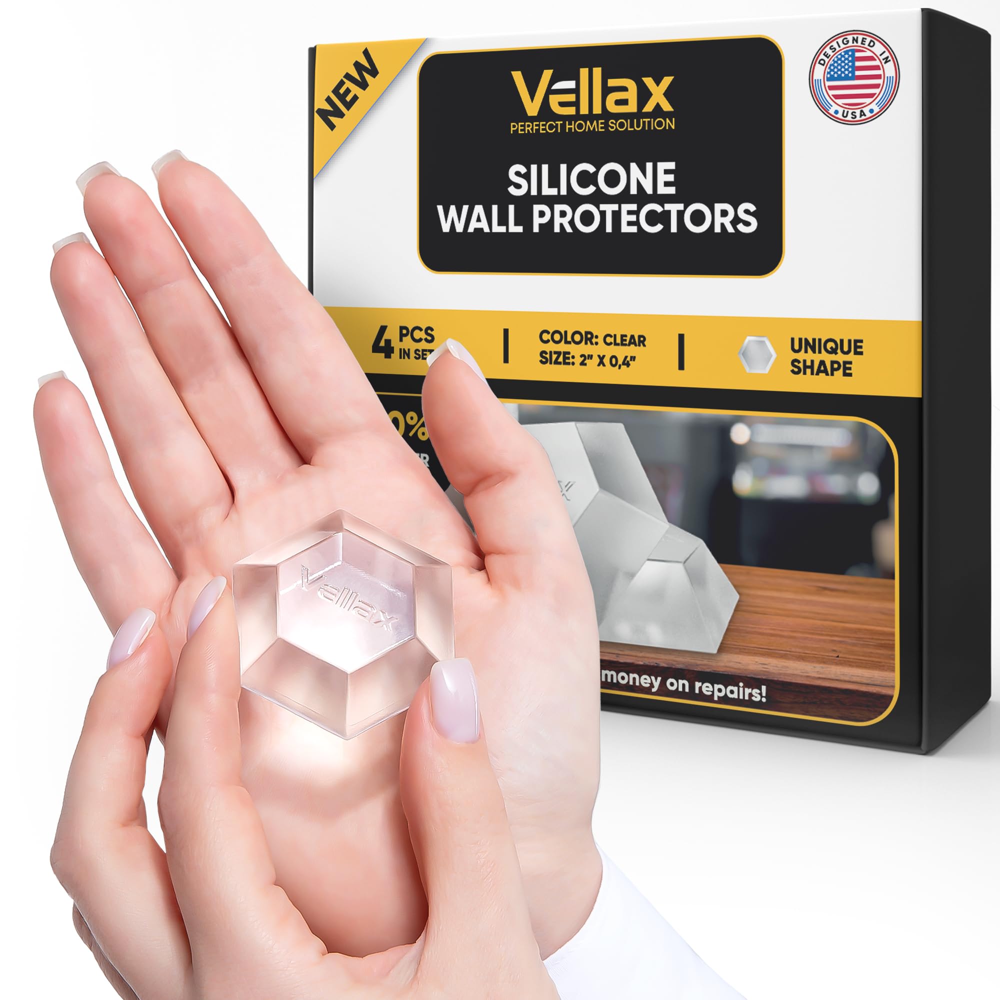 Vellax Home Protection: 128 Cabinet Door Bumpers & 4 Wall Protectors - Clear, Self-Adhesive, Noise-Dampening Solutions for Furniture & Walls