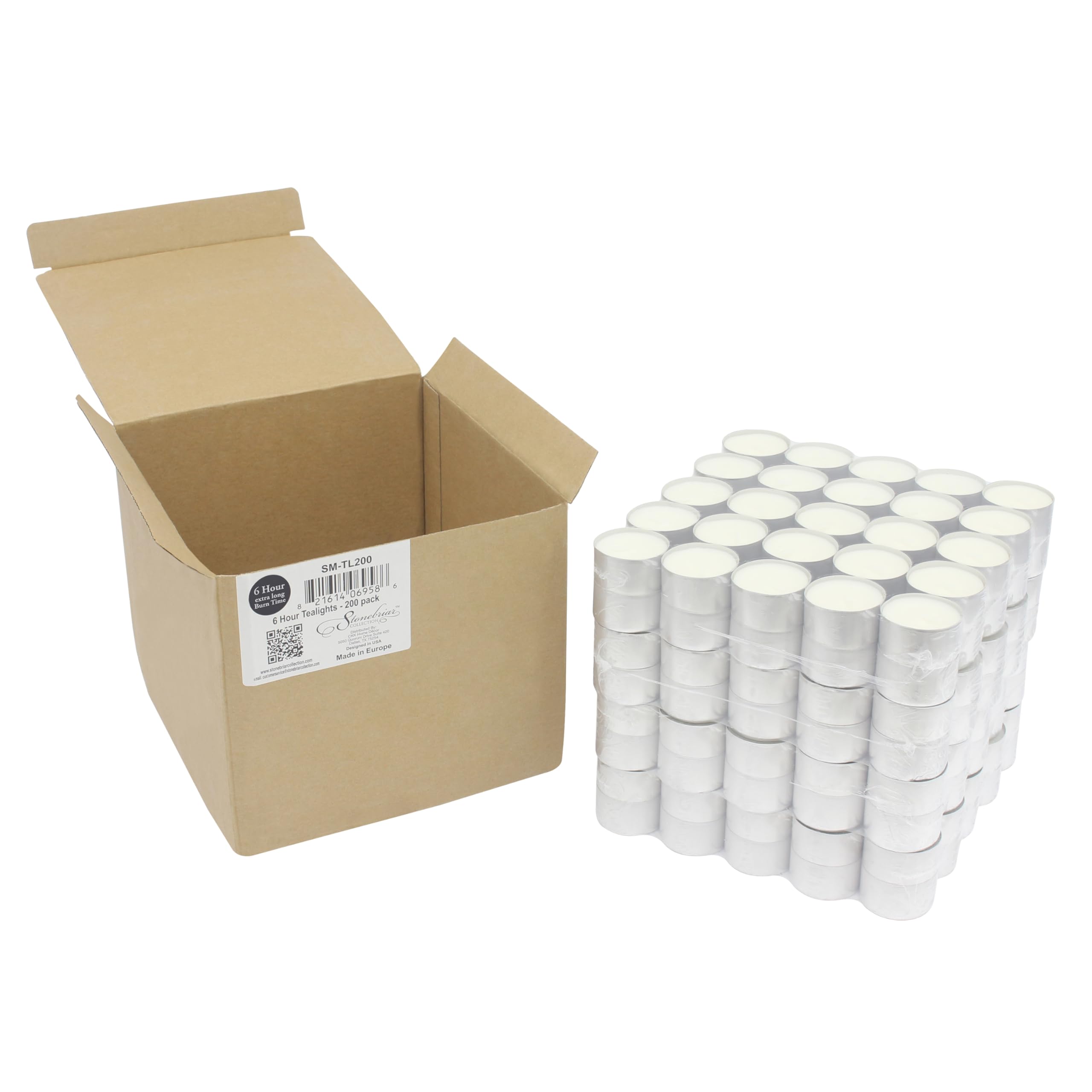 Stonebriar Long Burning Tea Light Candles, 6 to 7 Hour Extended Burn Time, White, Unscented, Bulk 200-Pack (SM-TL200)