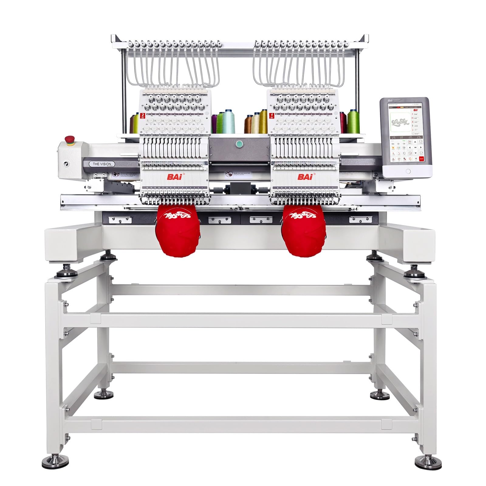 BAi The Vision-2Heads Multi Needle Industrial Embroidery Machine with 20x16" Embroidery Area,Wifi Available Tubular Structure High Penetration,1200spm Max Speed and 950spm for Structural Hat