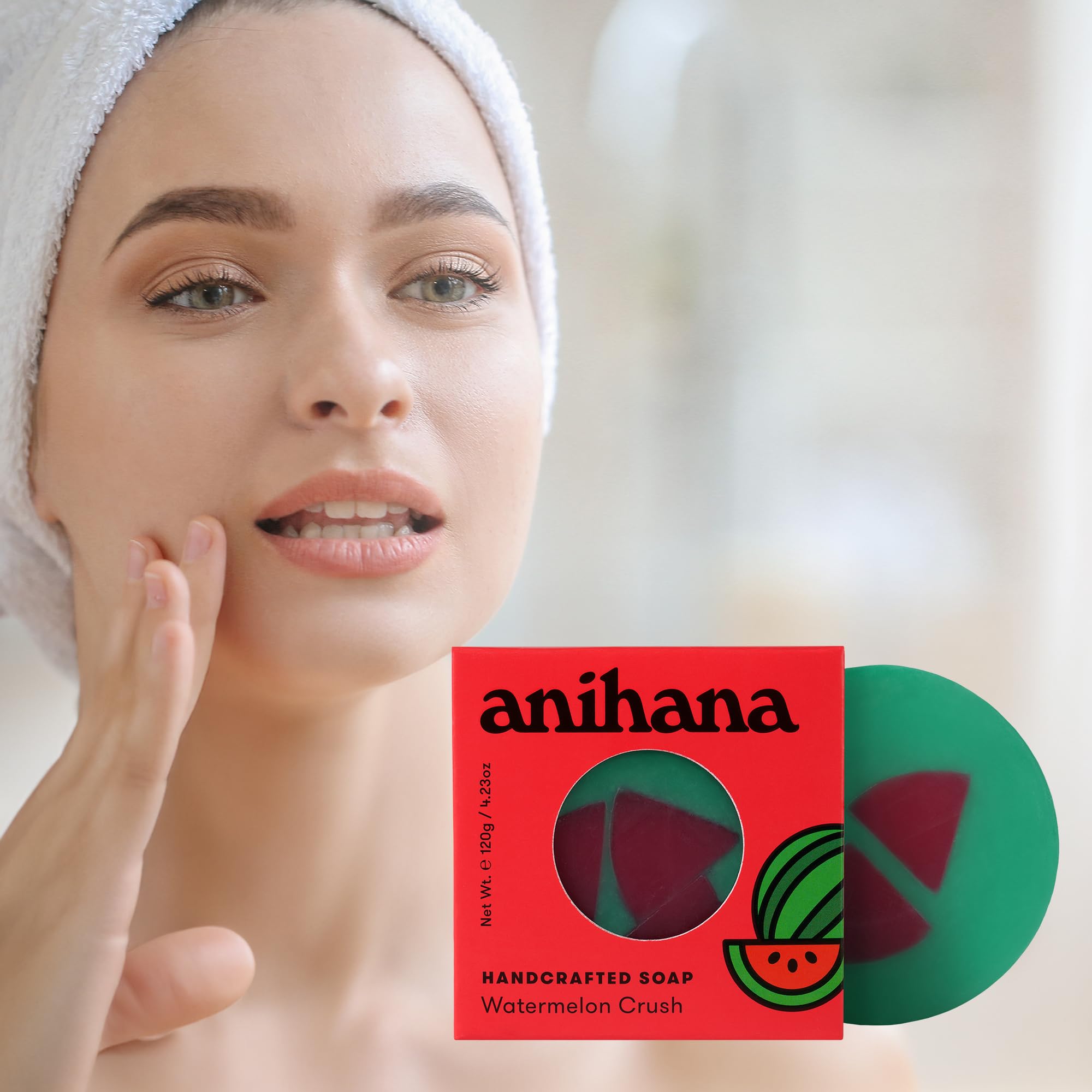 ANIHANA Handcrafted Soap 3 Pack with Coconut Oil, Gentle Cleansing Paraben Free Cruelty Free Refreshing Watermelon Crush Scent 4.23 oz each