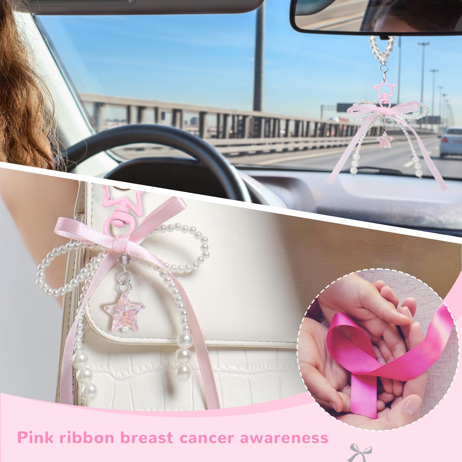 Cute Pink Bow Rearview Mirror Hanging Ornament