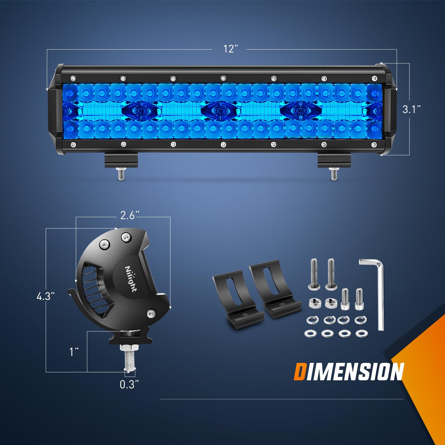 Nilight 12 Inch LED Light Bar Blue Triple Row 240W Spot & Flood Combo 30000LM Driving Boat Led Off Road Lights Fishing Hunting Emergency Safety Lights for UTV Pick-up Van Tractor