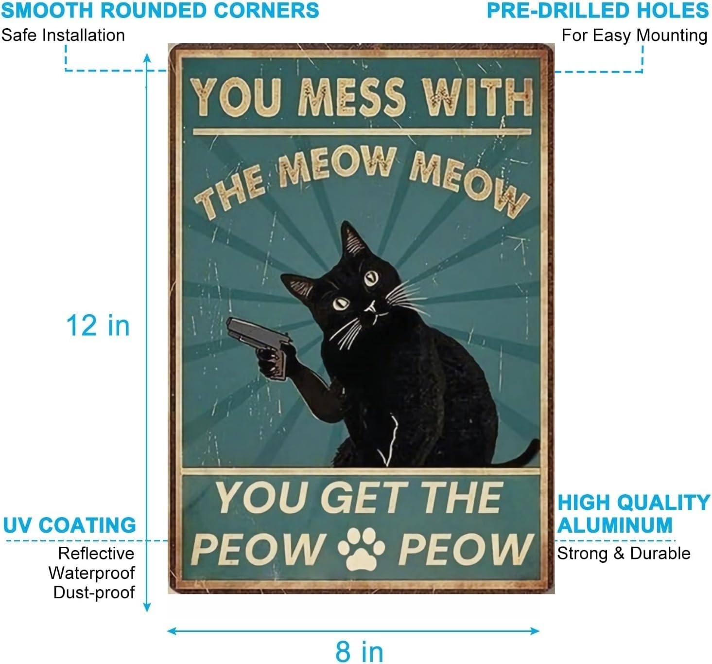 Carastora Retro Cat Decor Sign – Humorous Tin Metal Wall Art for Pet Owners, Perfect for Bedroom, Café, or Kitchen – Cat Lover Gift, 12x8 Inch