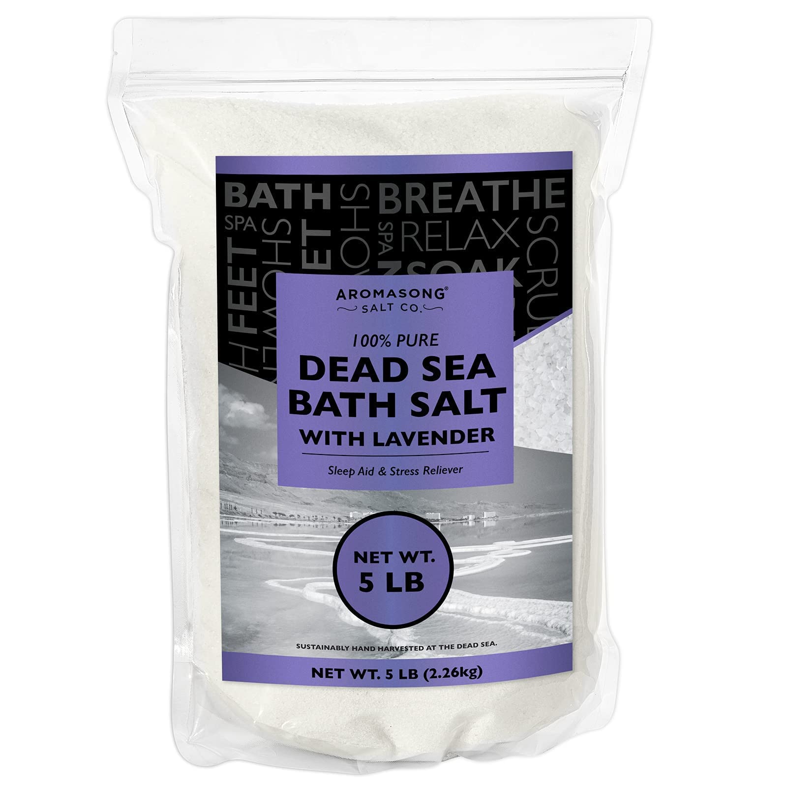 Aromasong 100% Pure Dead Sea Salt Duo: Unscented 19 LB with Lavender 5 Lb Dead Sea Salt for Relaxation